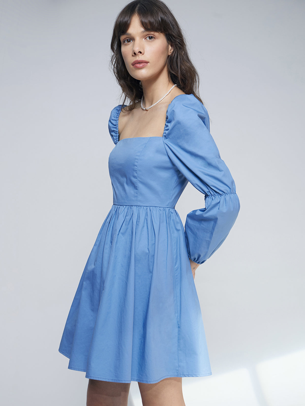 Thecomense - Square Neck Puff Sleeve Short Dress