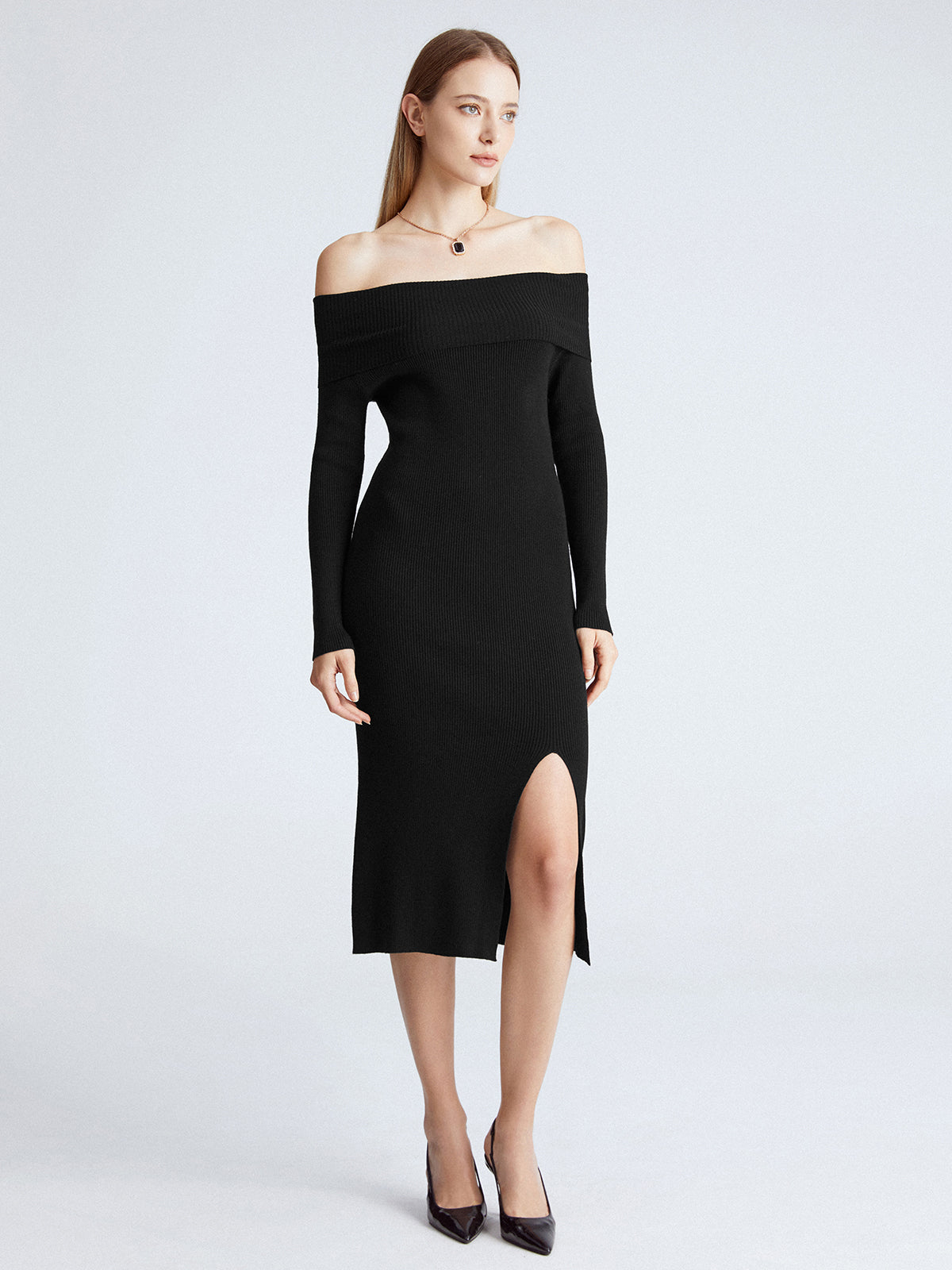Thecomense - Off Shoulder Spirit Ribbed Dress