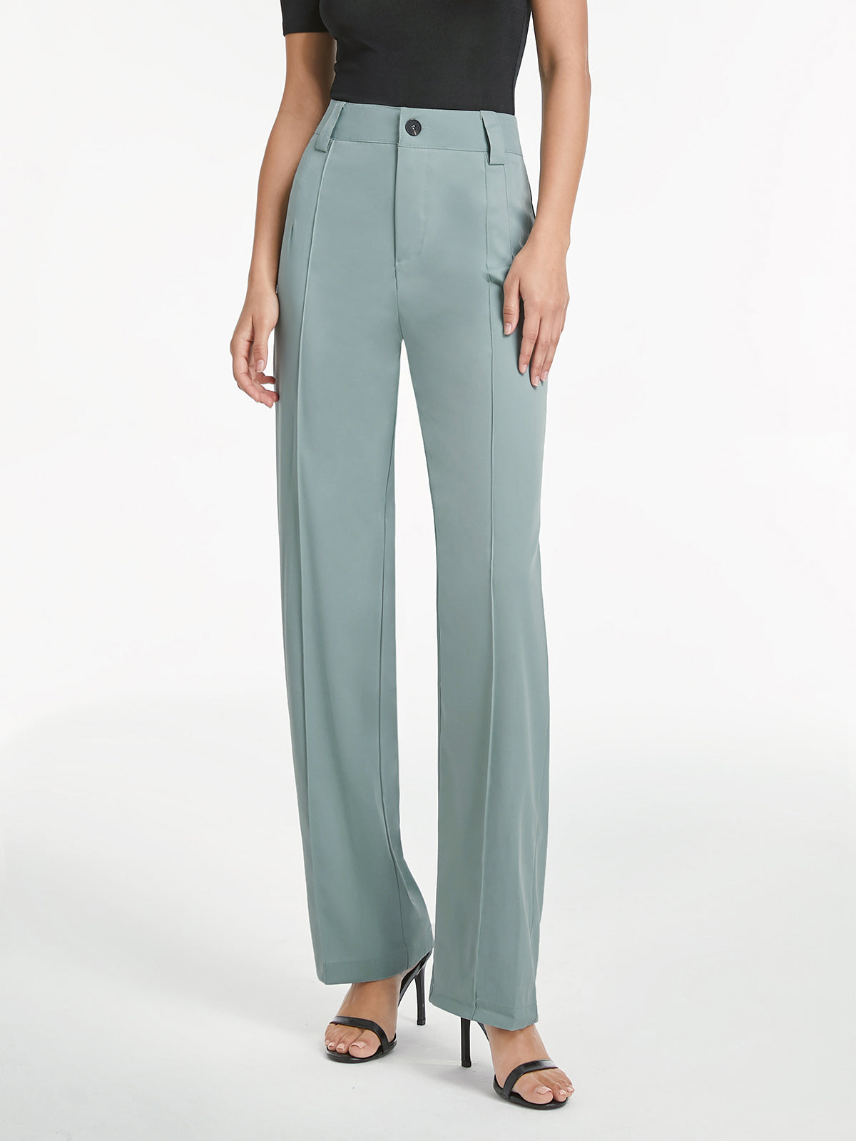 Thecomense - High Waisted Seam Detail Straight Leg Trousers