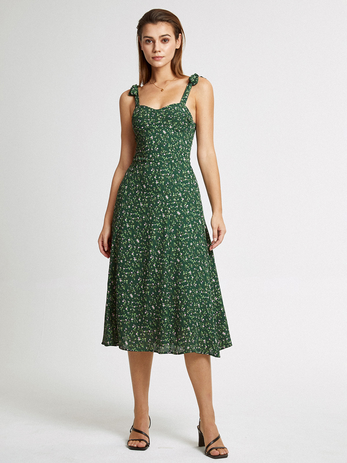 Thecomense - Sweetheart Garden Floral Midi Strap Dress