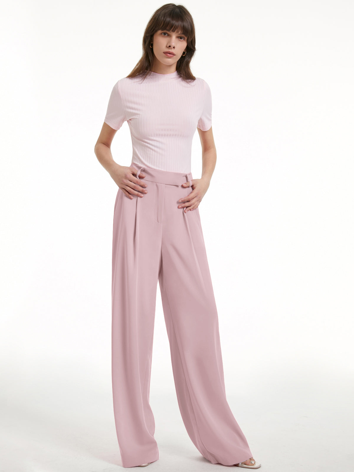 Thecomense - High Waisted Wide Leg Regular Fit Trousers