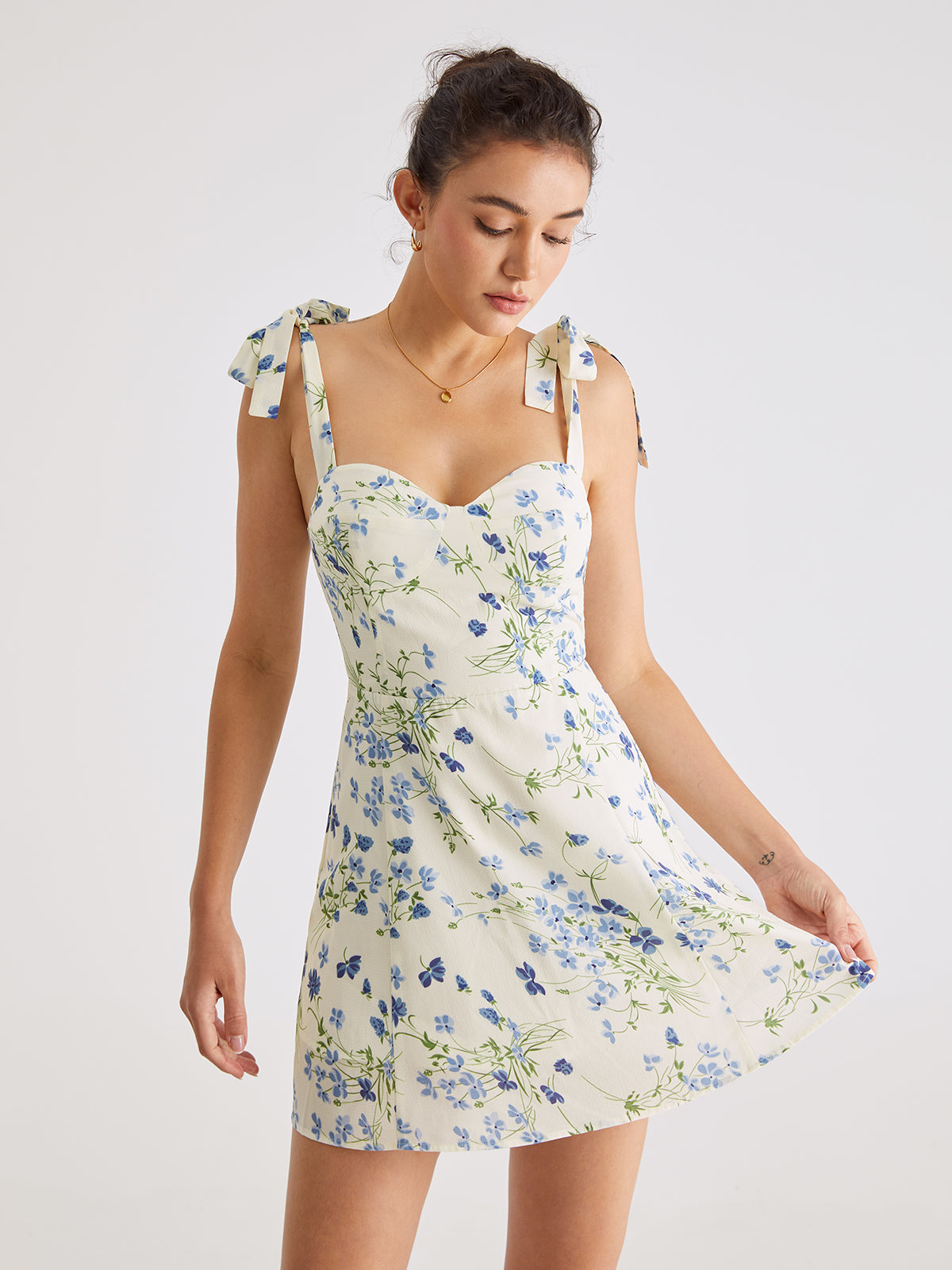 Thecomense - Aegean Escapes Floral Strap Short Dress