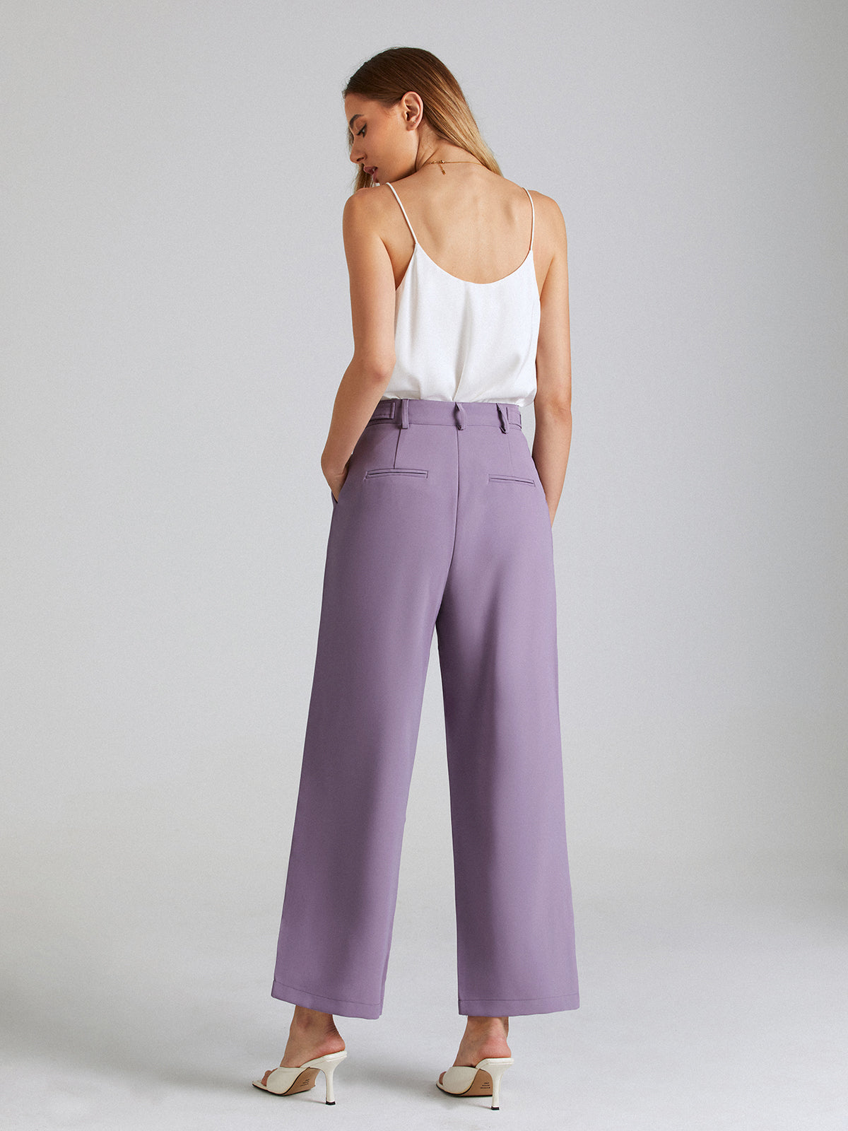 Thecomense - High Waisted Pocket Mauve Pleat Front Trouser