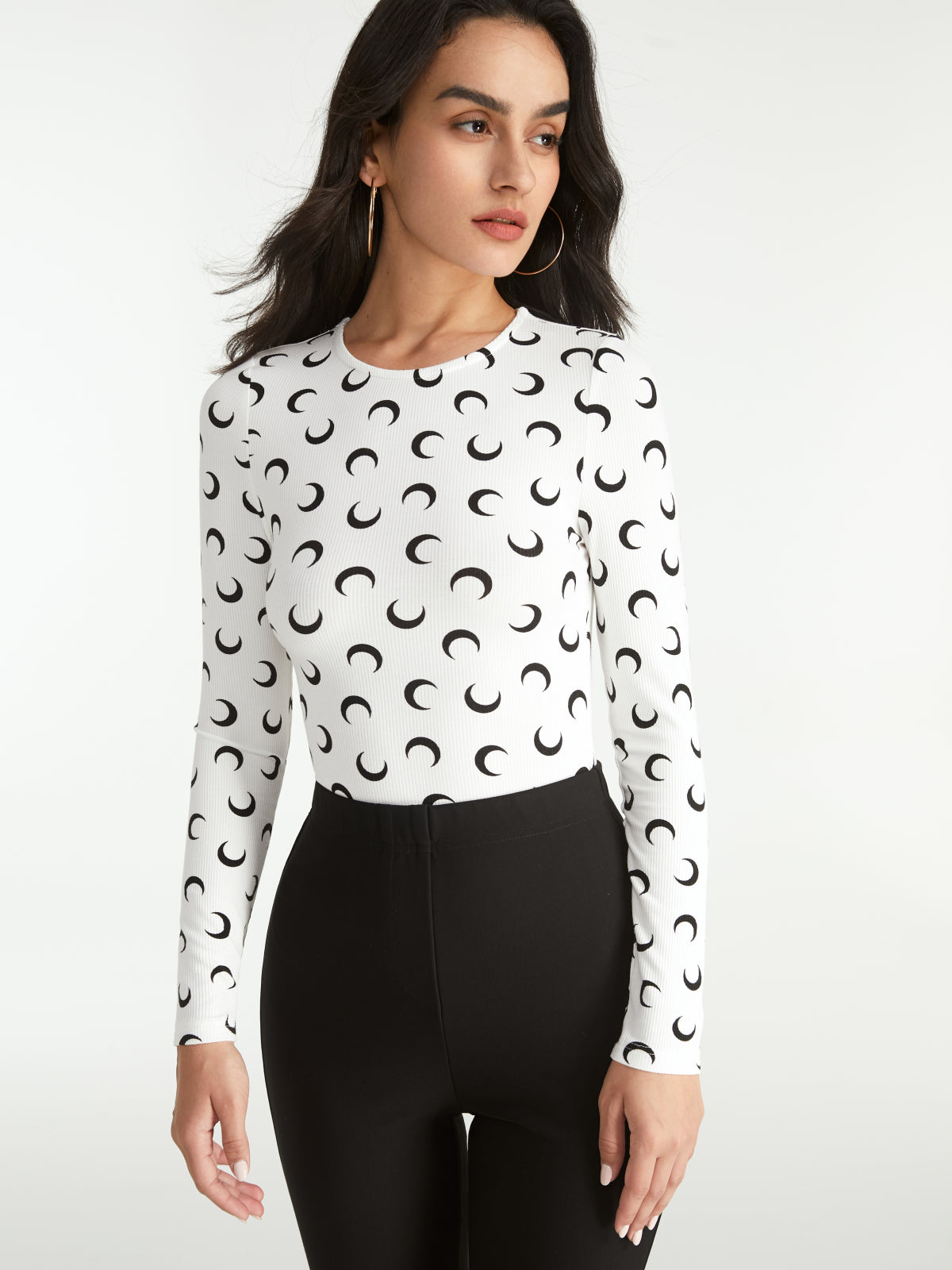 Thecomense - Crescent Moon Long Sleeve Stretch Top