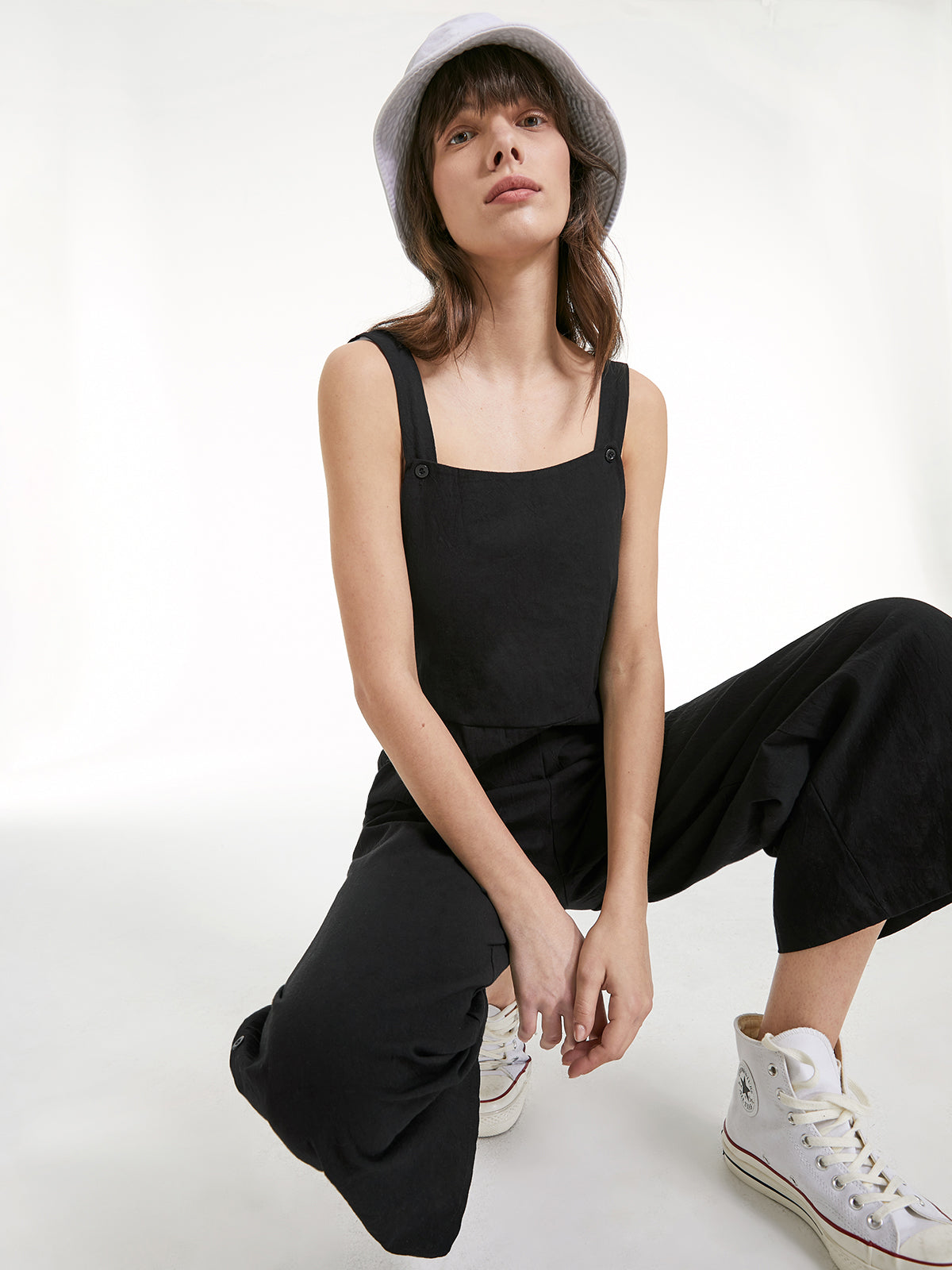 Thecomense - Backless Square Neck Wide Leg Overalls