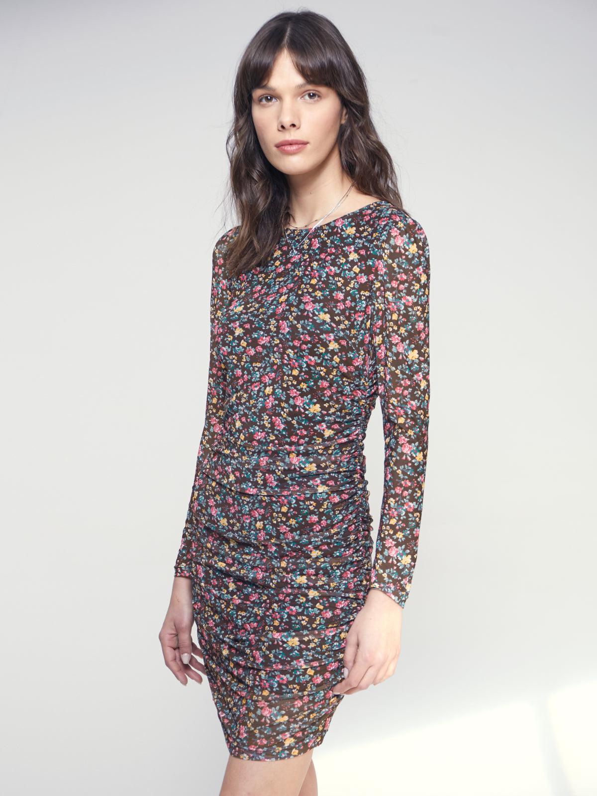 Thecomense - Long Sleeve Mini Floral Mini Dress