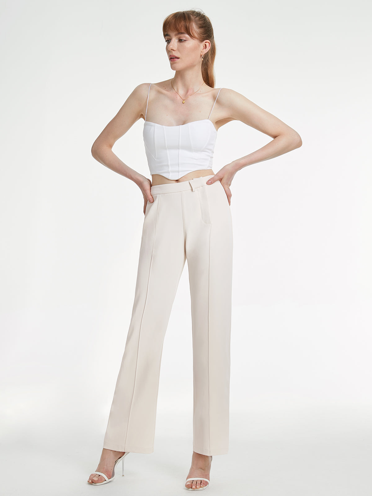 Thecomense - High Waisted Straight Leg Plain Trousers