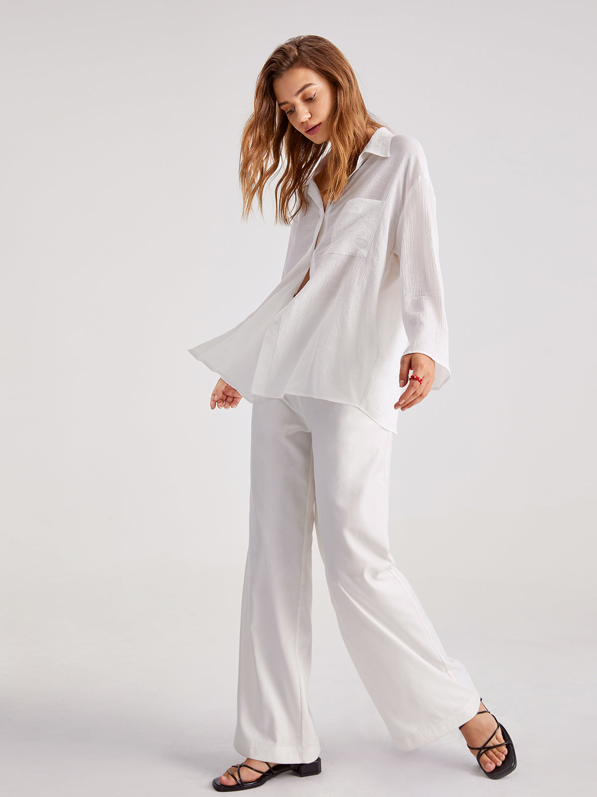 Thecomense - Button Front Pocket Textured Shirt