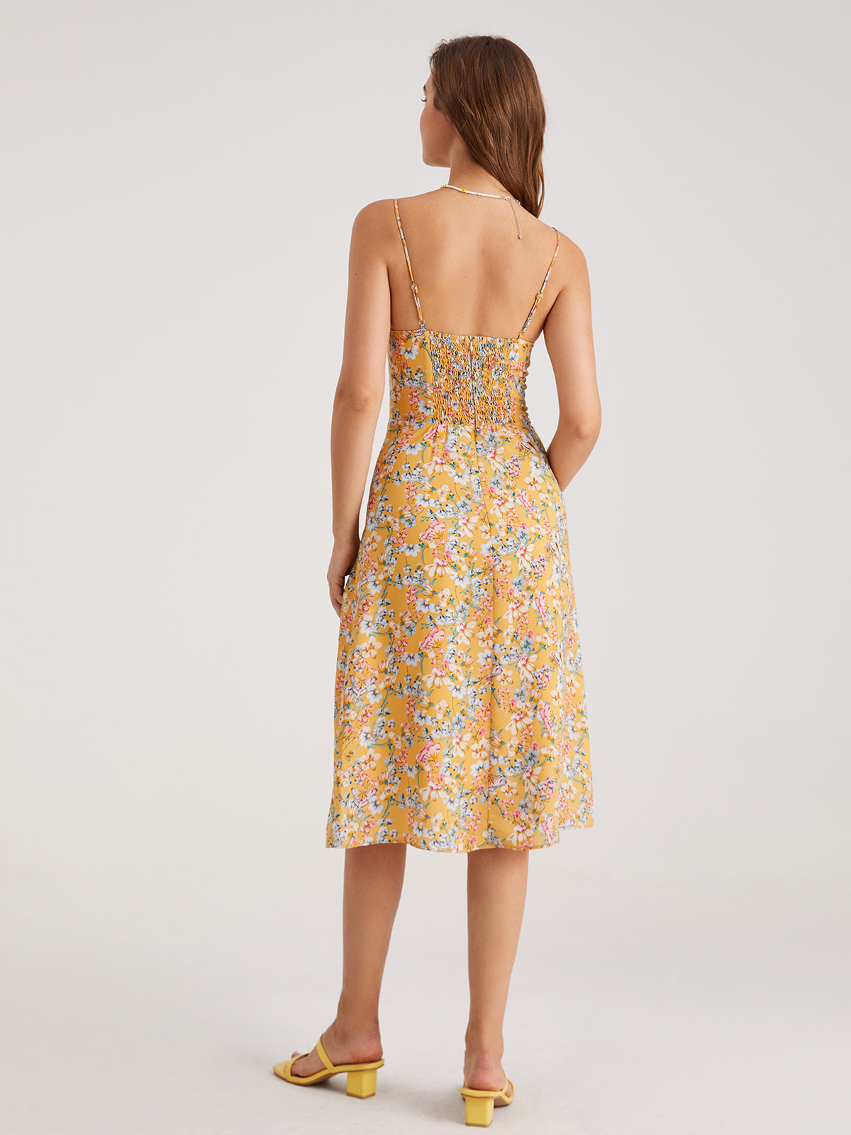 Thecomense - Contour Floral Slit Midi Dress