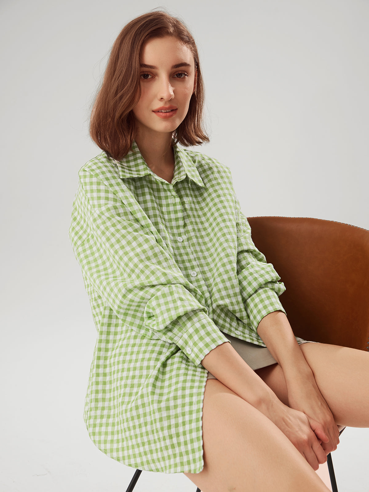 Thecomense - Oversized Gingham Collared Shirt