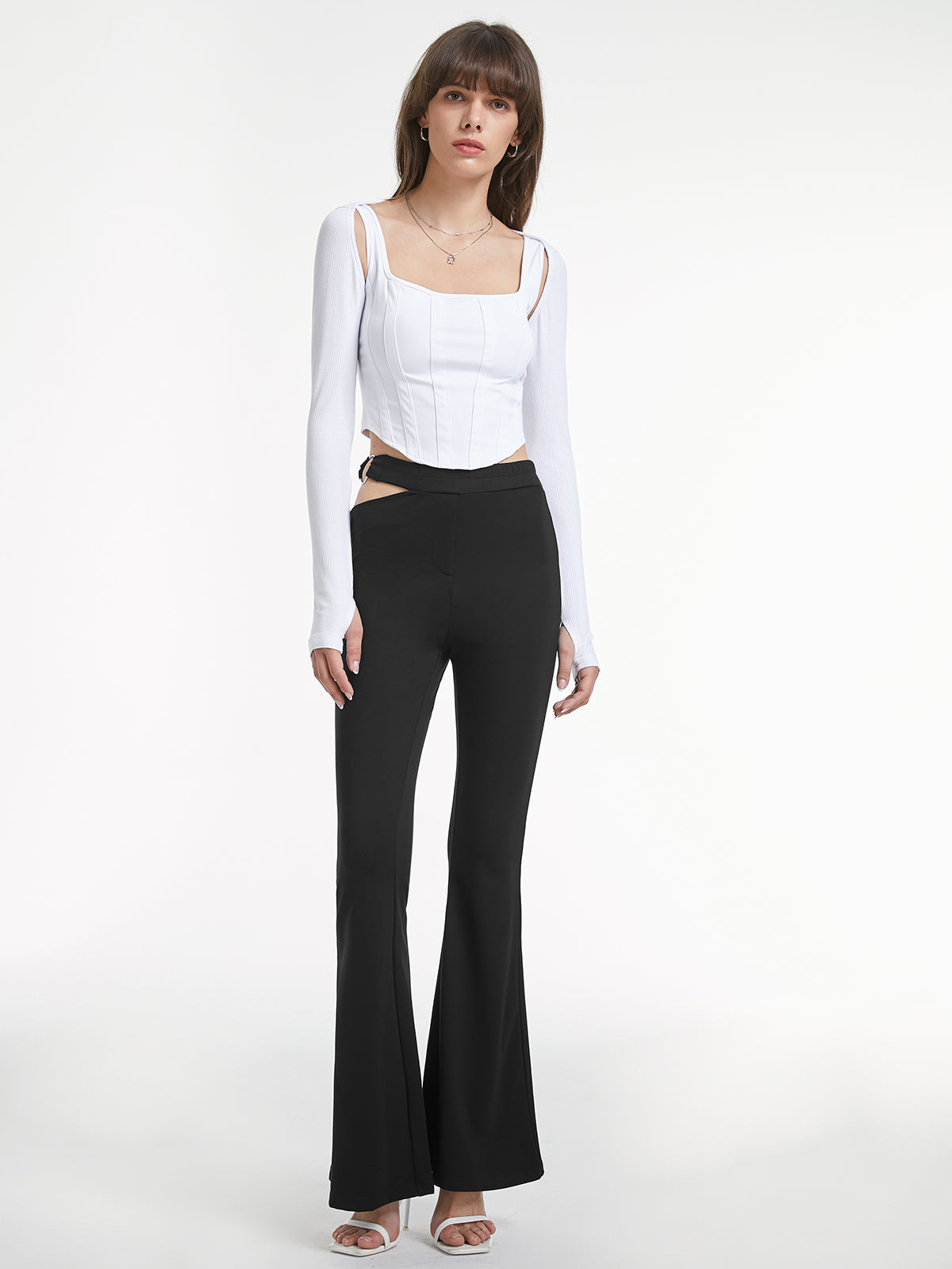 Thecomense - High Waisted Cutout Ring Belt Pants