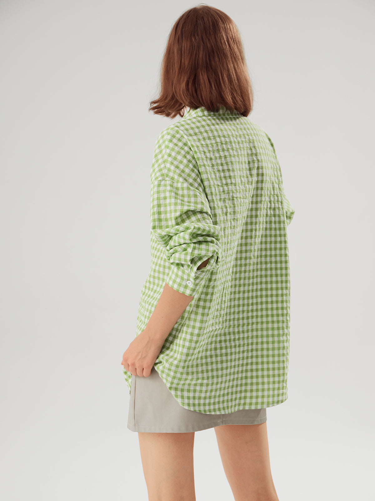 Thecomense - Oversized Gingham Collared Shirt