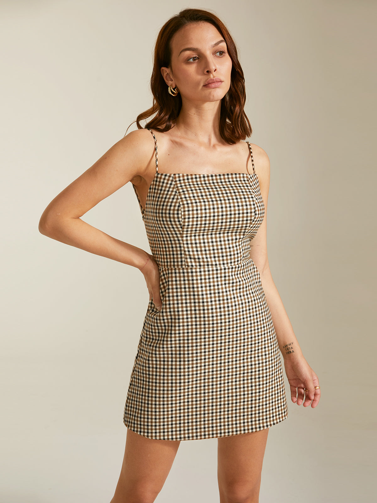 Thecomense - Checkered Mini Strap Dress