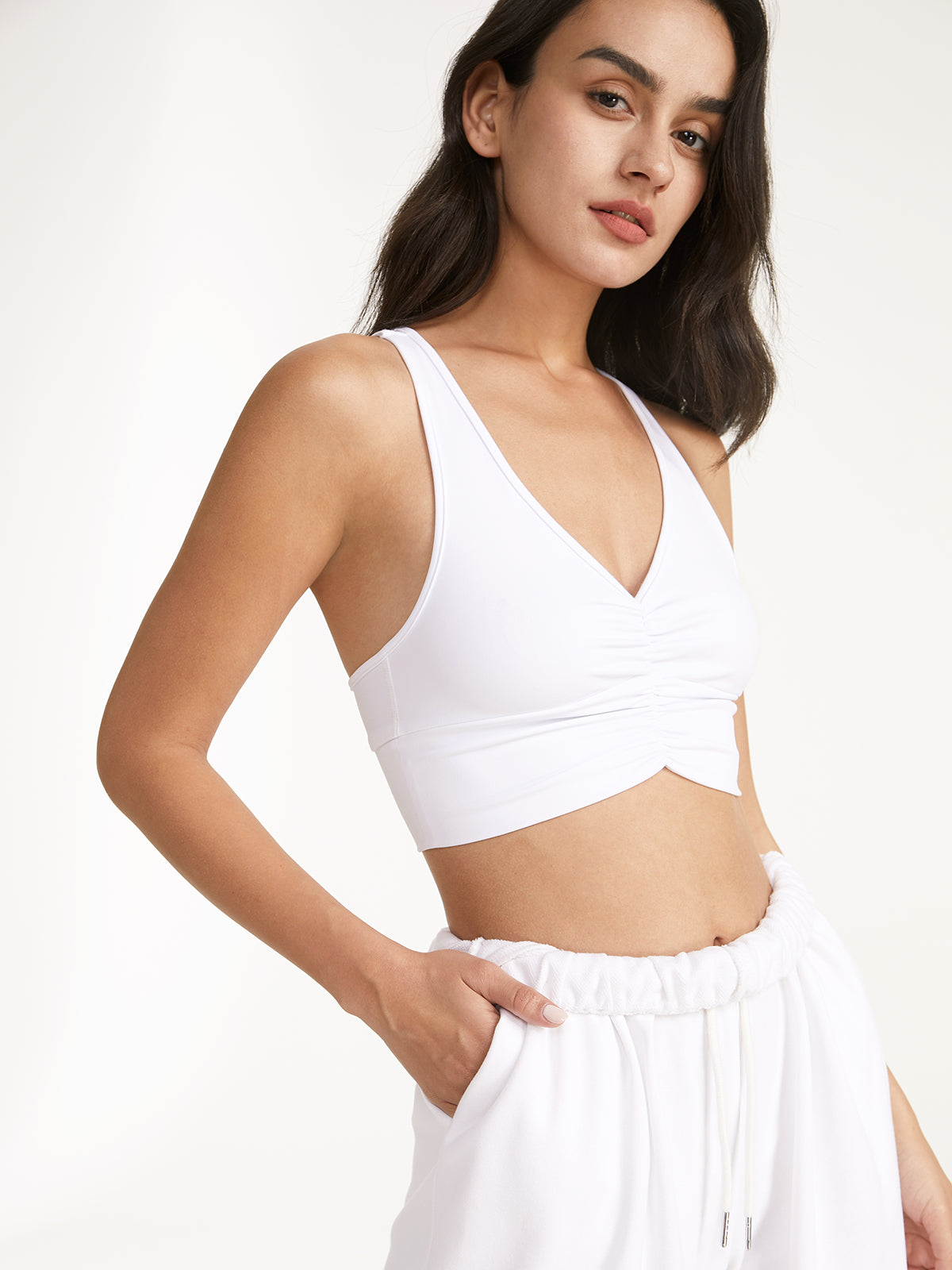 Thecomense - Petal Ruche Cropped Tank Top