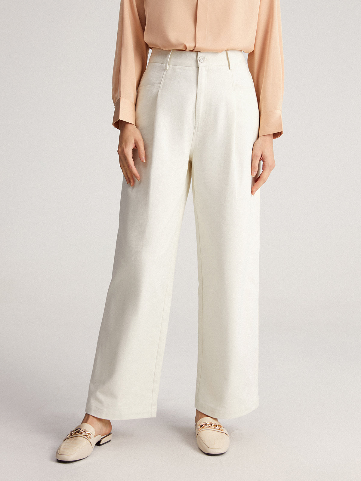 Thecomense - Gossamer High Waisted Wide Leg White Jeans