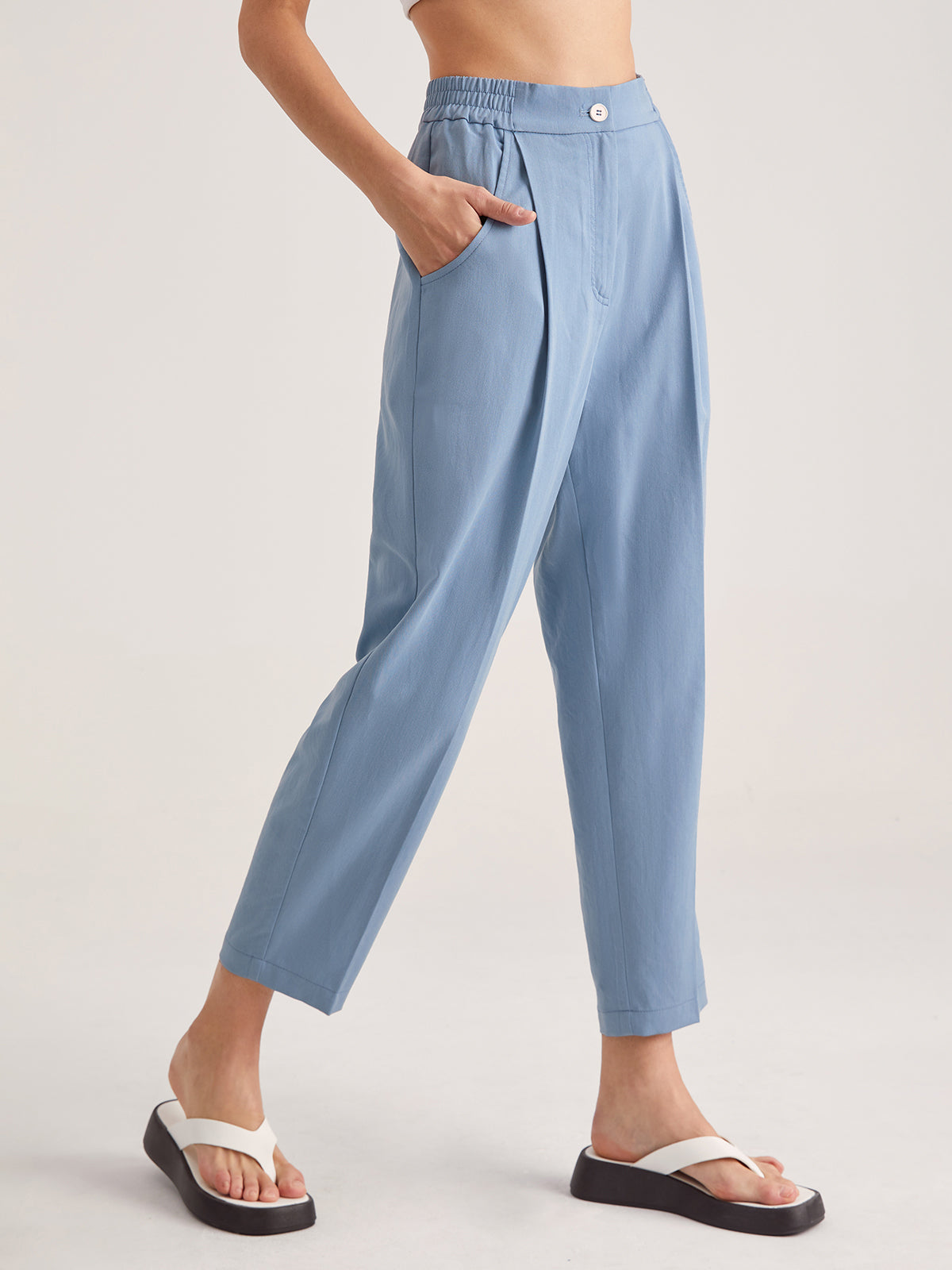Thecomense - Everyday High Waisted Cropped Tapered Trousers