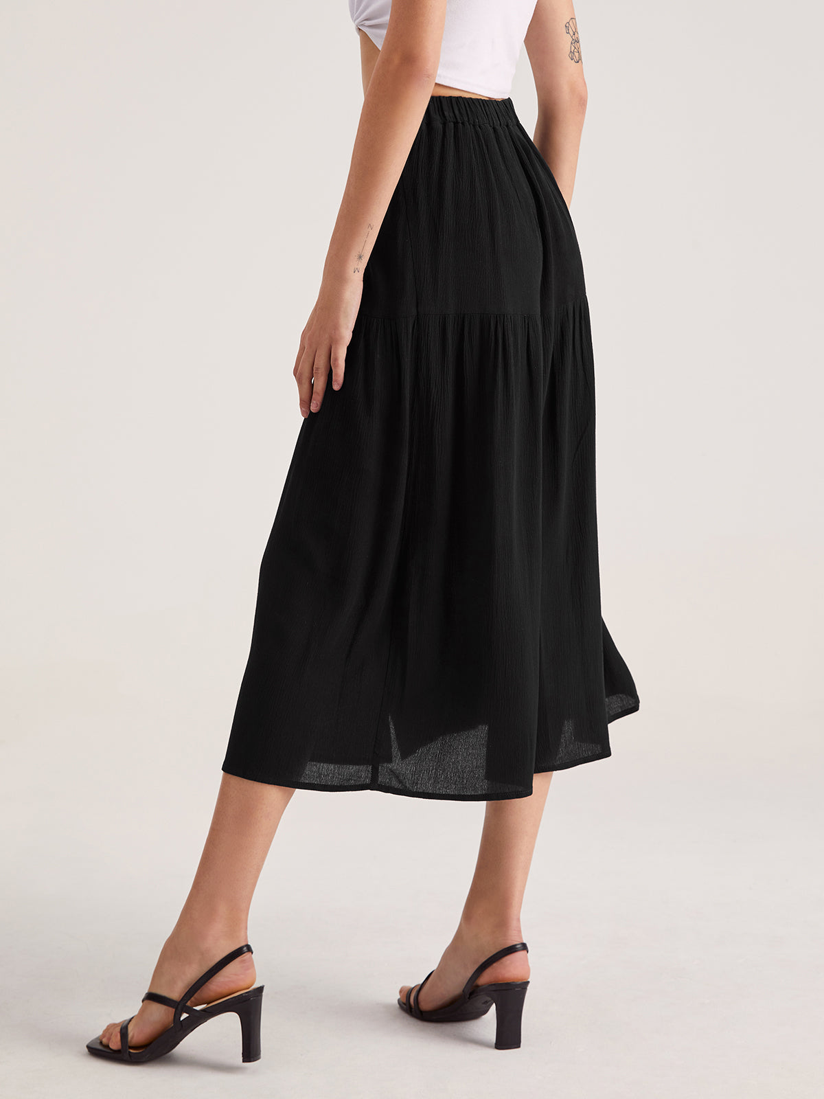 Thecomense - High Waisted Button Front Midi Skirt