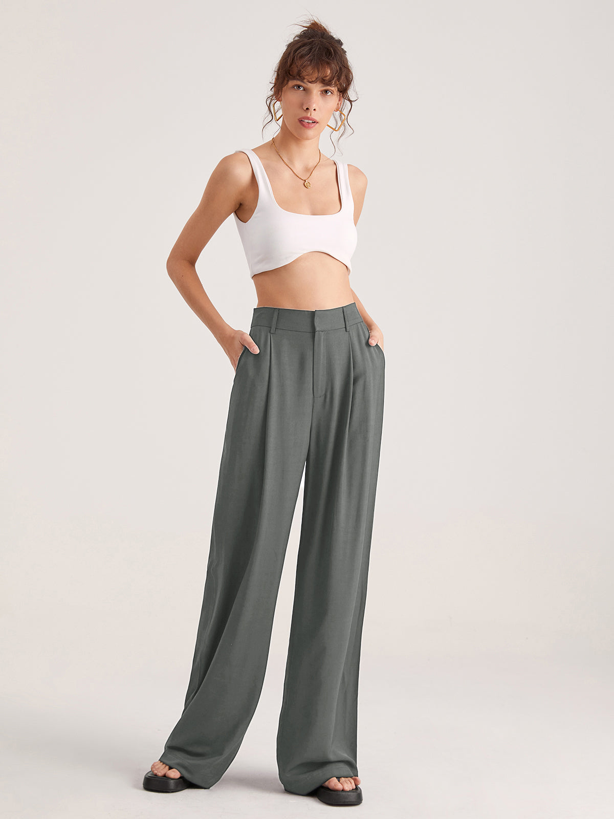 Thecomense - Oversized High Waisted Pleat Front Trousers