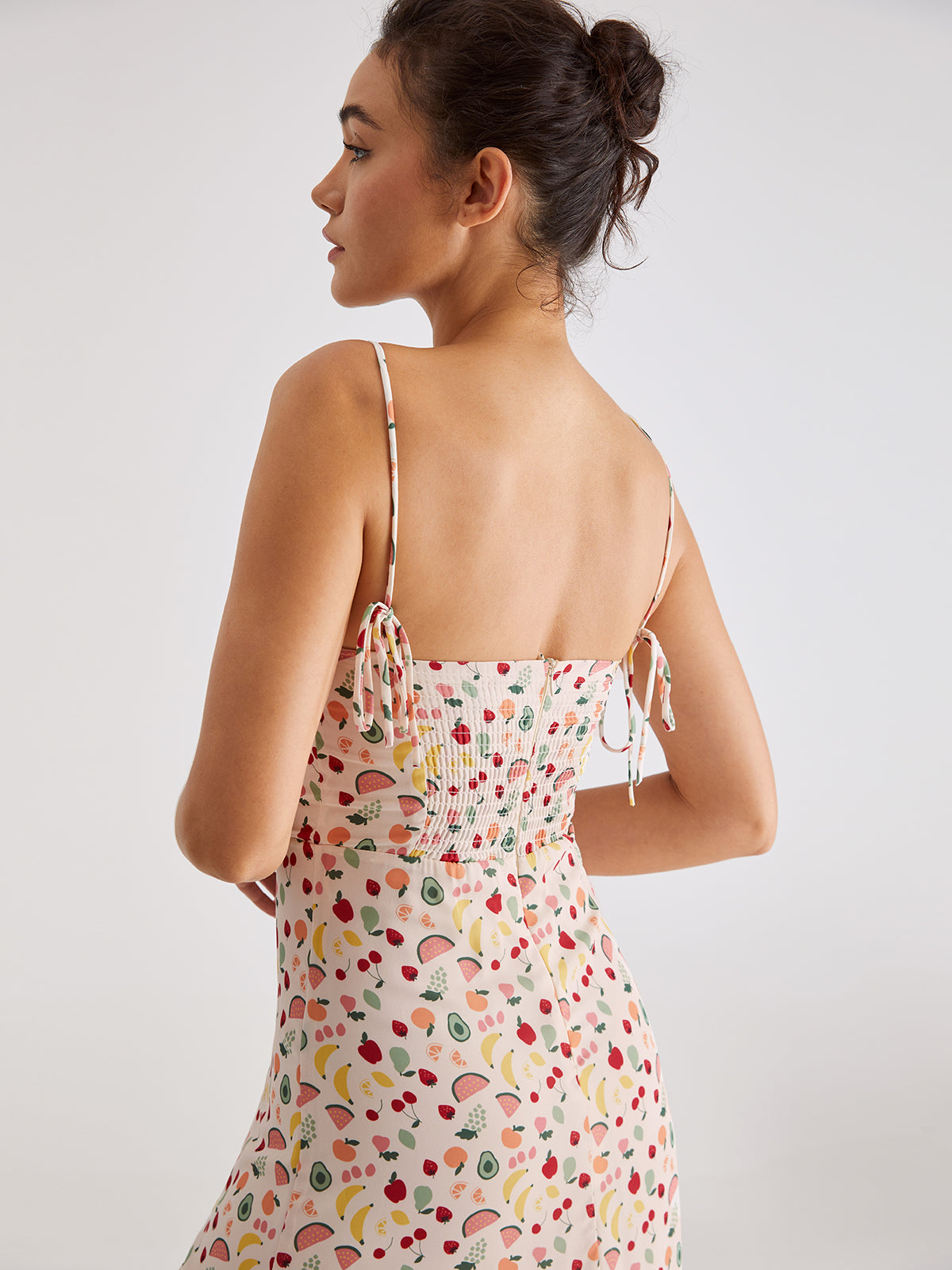 Thecomense - Sweetheart Fruit Pattern Midi Slit Strap Dress