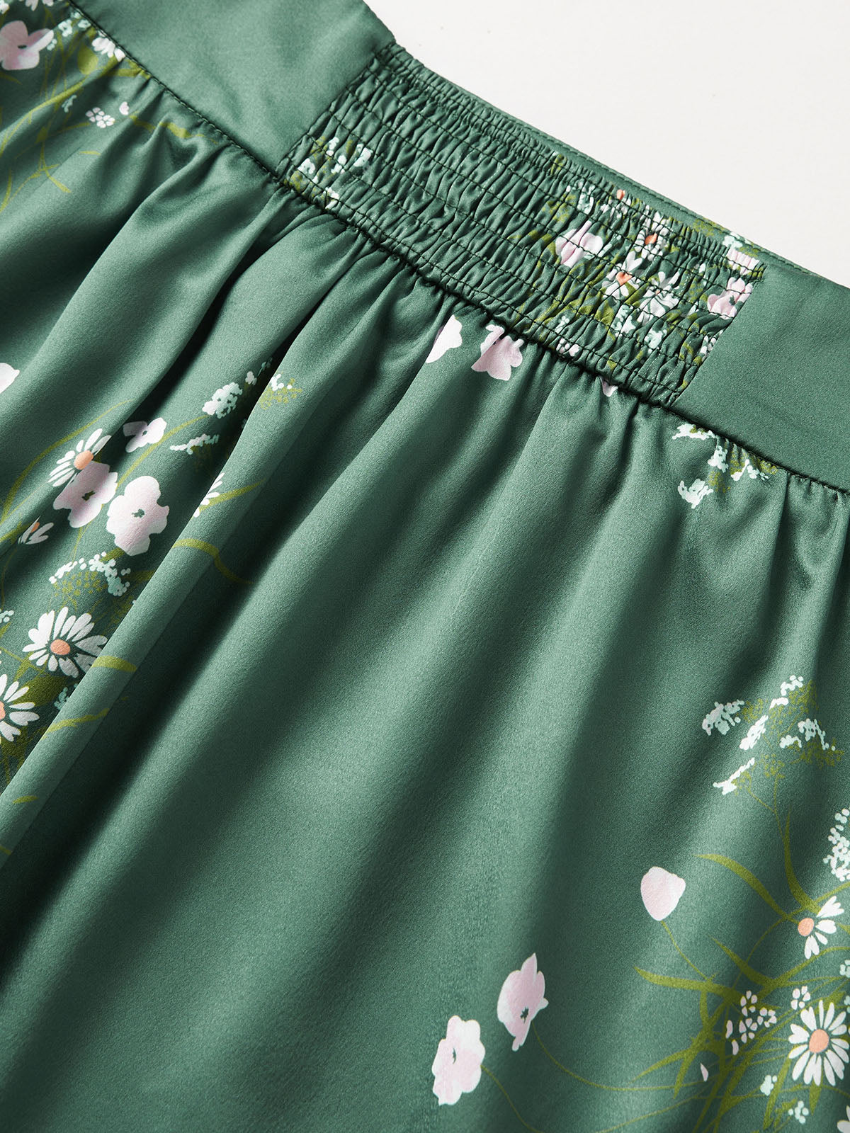 Thecomense - Emerald Green Floral Satin Two Piece Matching Set