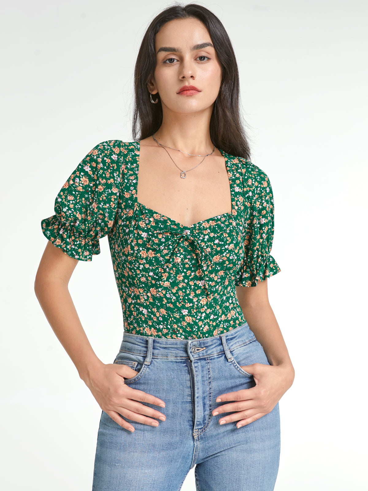 Thecomense - Sweetheart Short Ruffle Sleeve Garden Floral Top