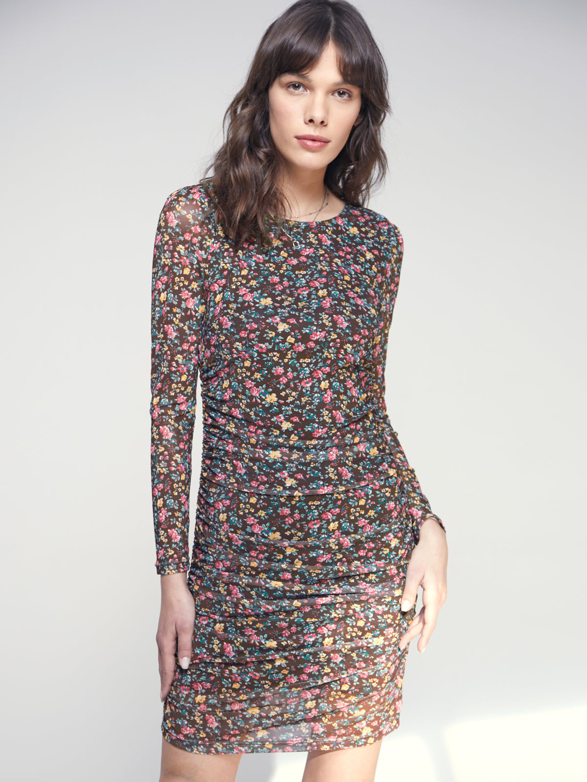 Thecomense - Long Sleeve Mini Floral Mini Dress