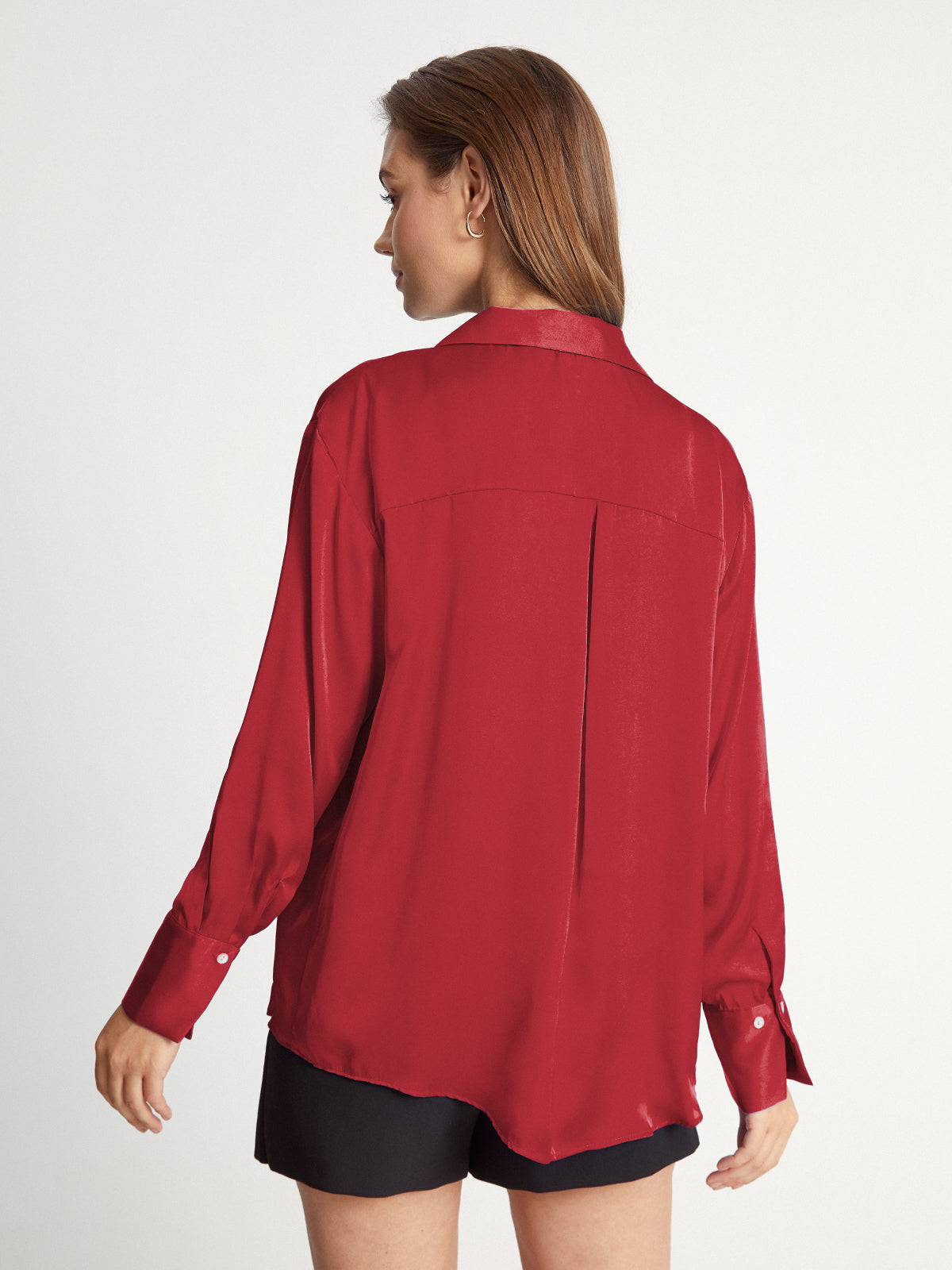 Thecomense - Satin Relaxed Fit Button Up Dress Shirt