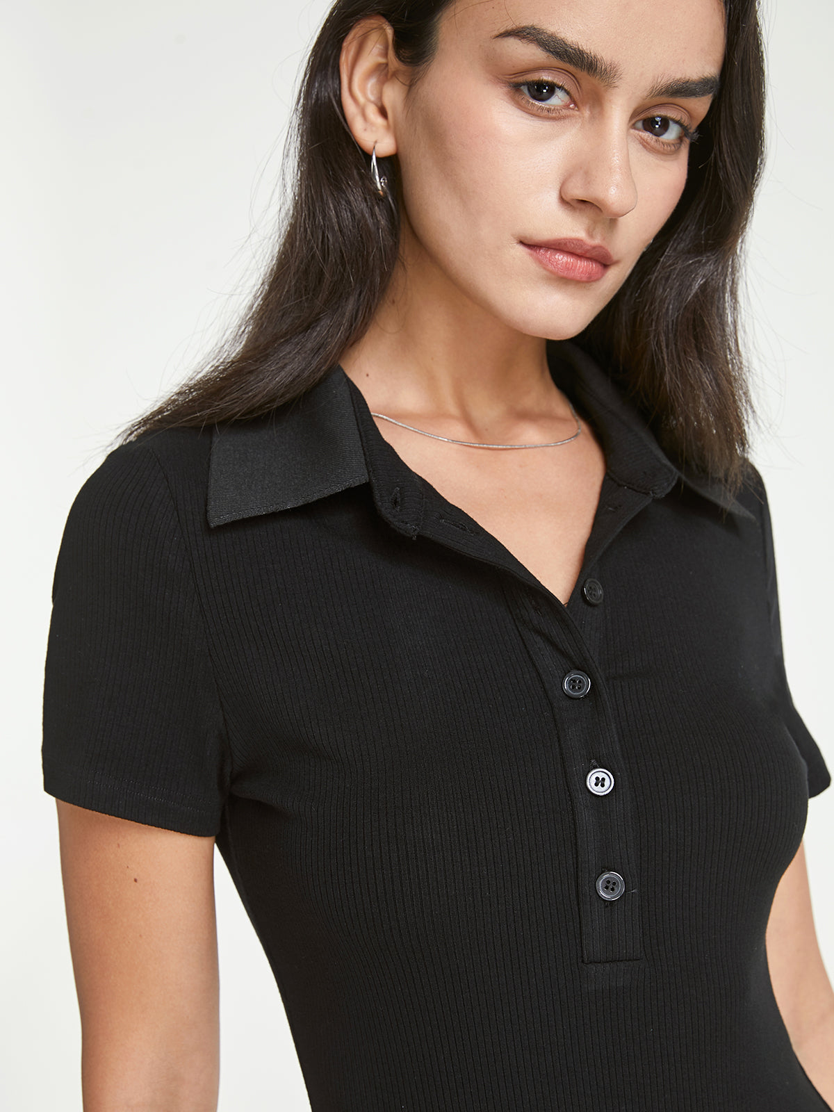 Thecomense - Short Sleeve Collared Bodycon Midi Slit Dress
