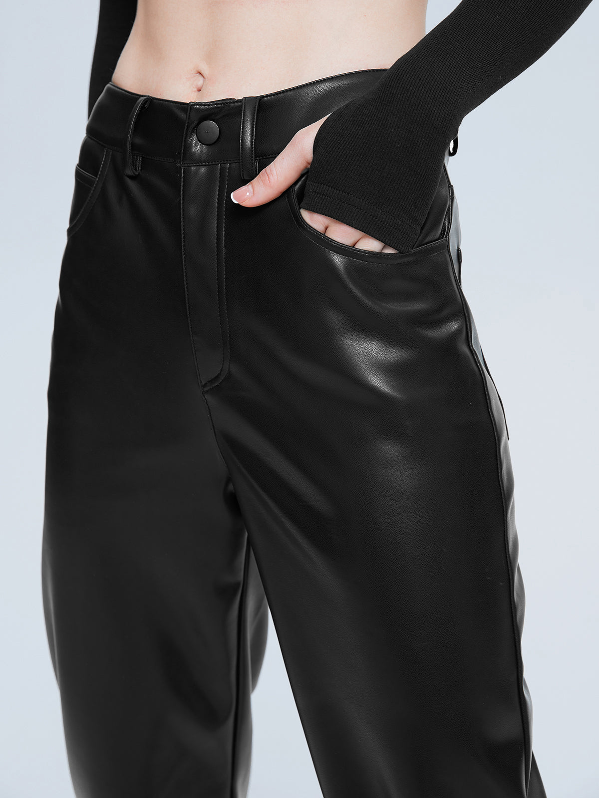 Thecomense - High Waisted Straight Leg Leather Pants