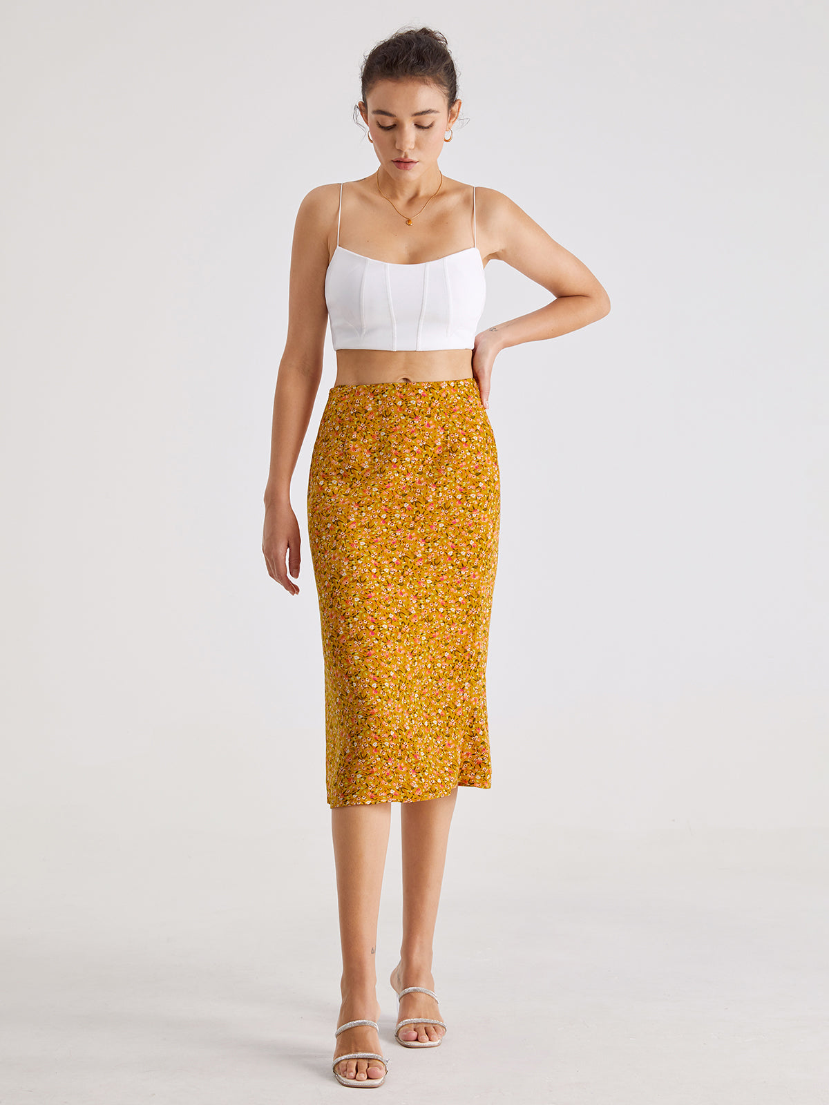 Thecomense - High Waisted Floral Mosaic Midi Skirt