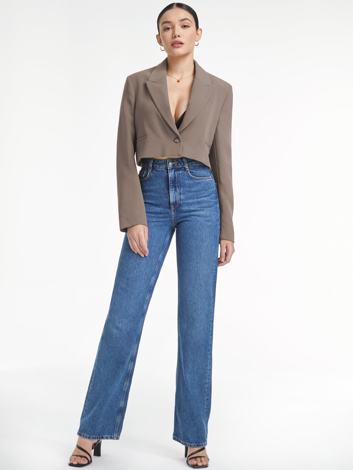 Thecomense - Cropped Single Button Blazer