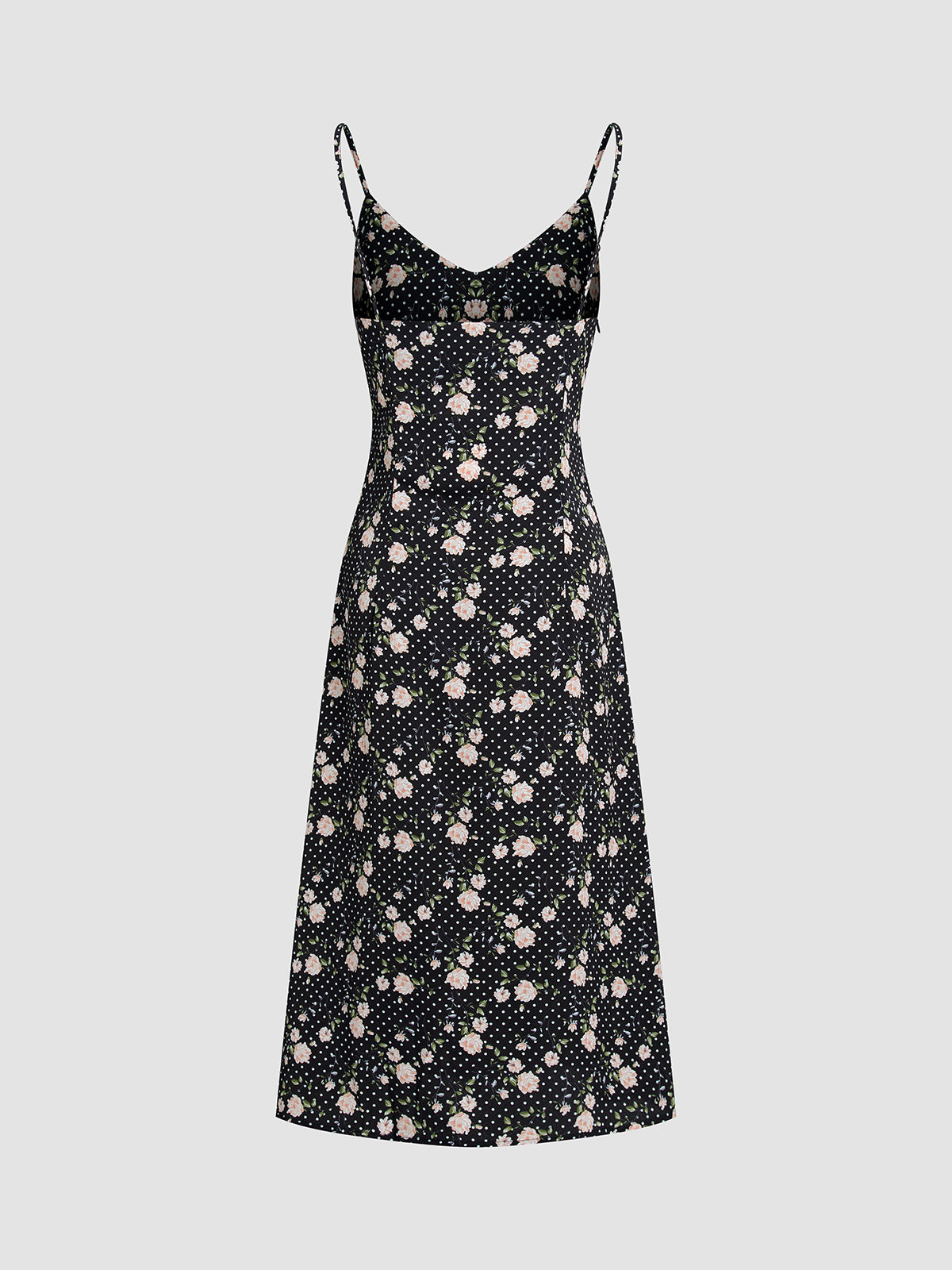 Thecomense - Zip Up Floral Ruffle Strap Midi Dress