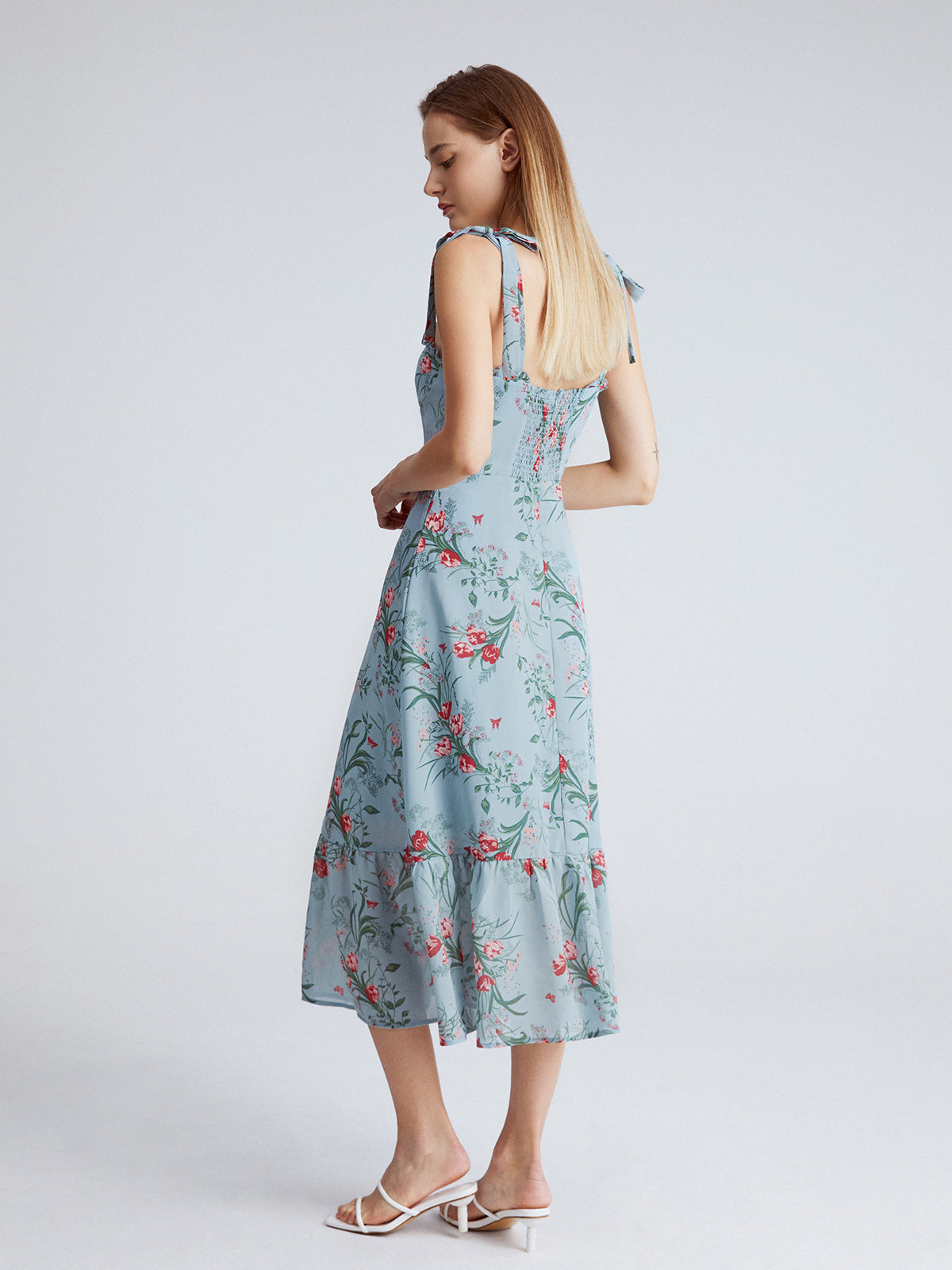 Thecomense - Nostalgic Meadows Floral Strap Flowy Long Dress