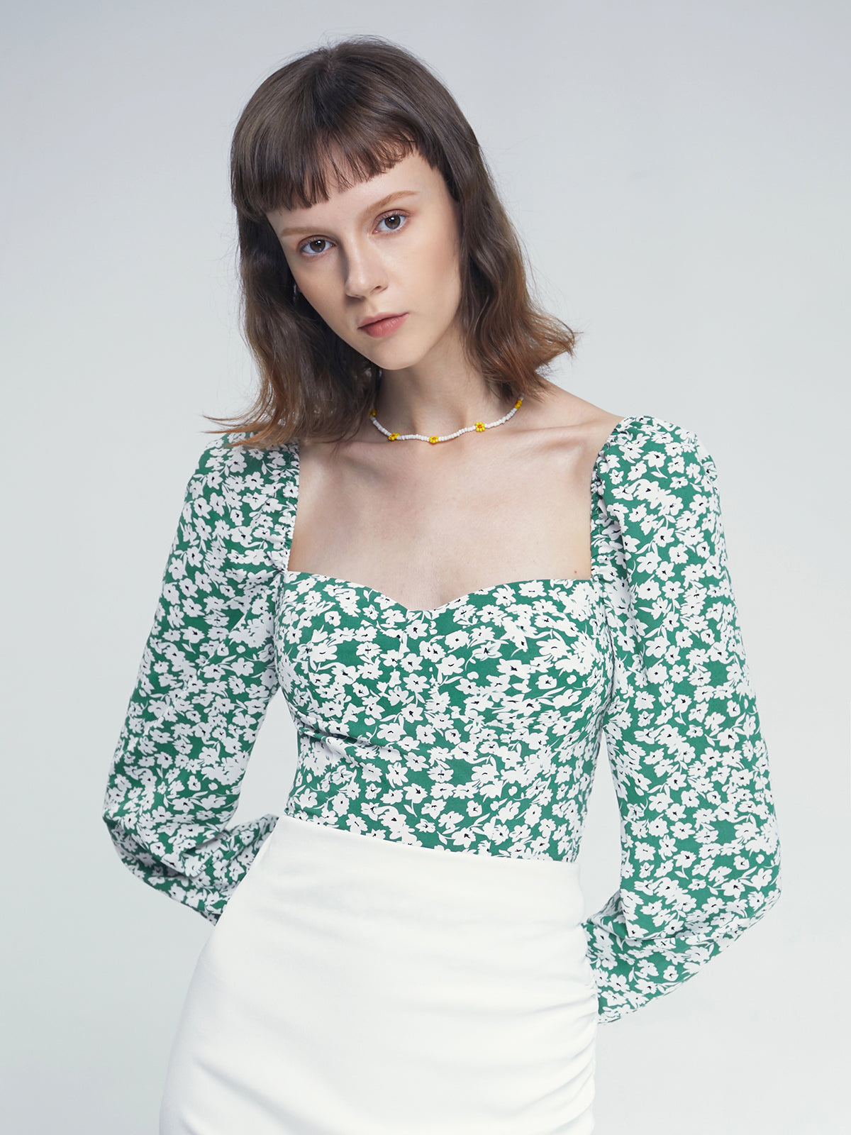 Thecomense - Sweetheart Long Sleeve Floral Top
