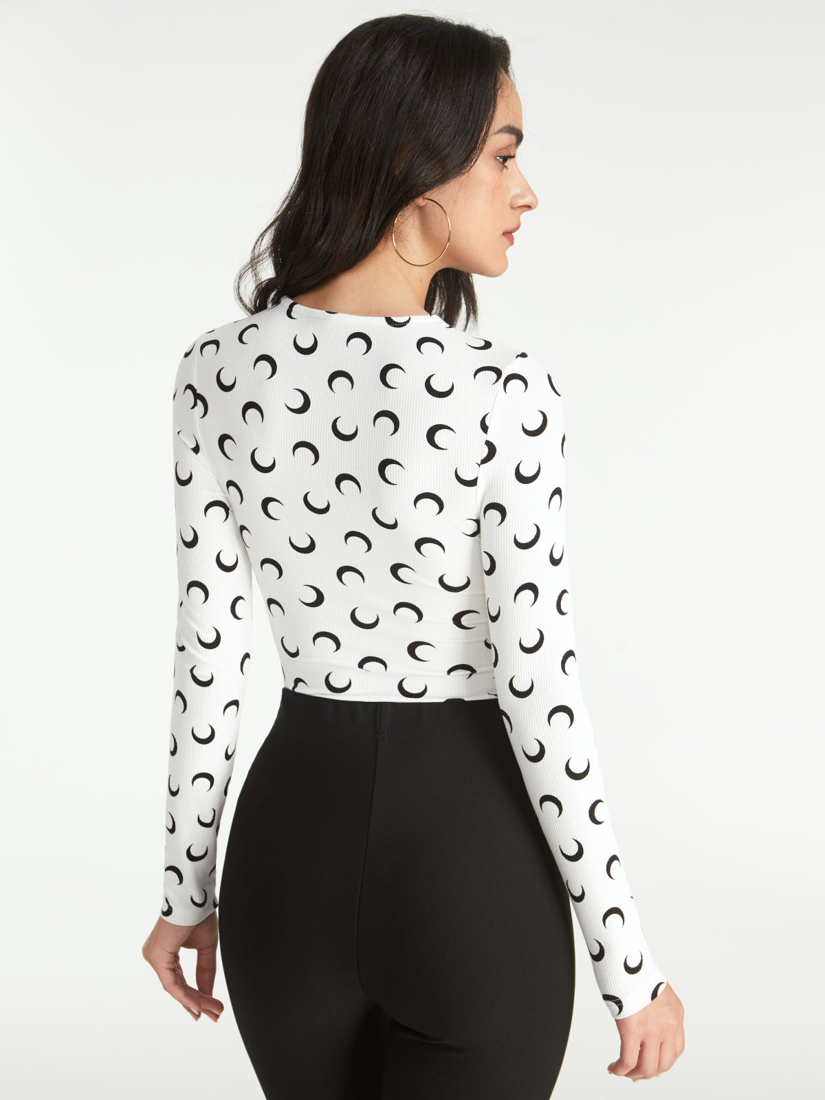 Thecomense - Crescent Moon Long Sleeve Stretch Top