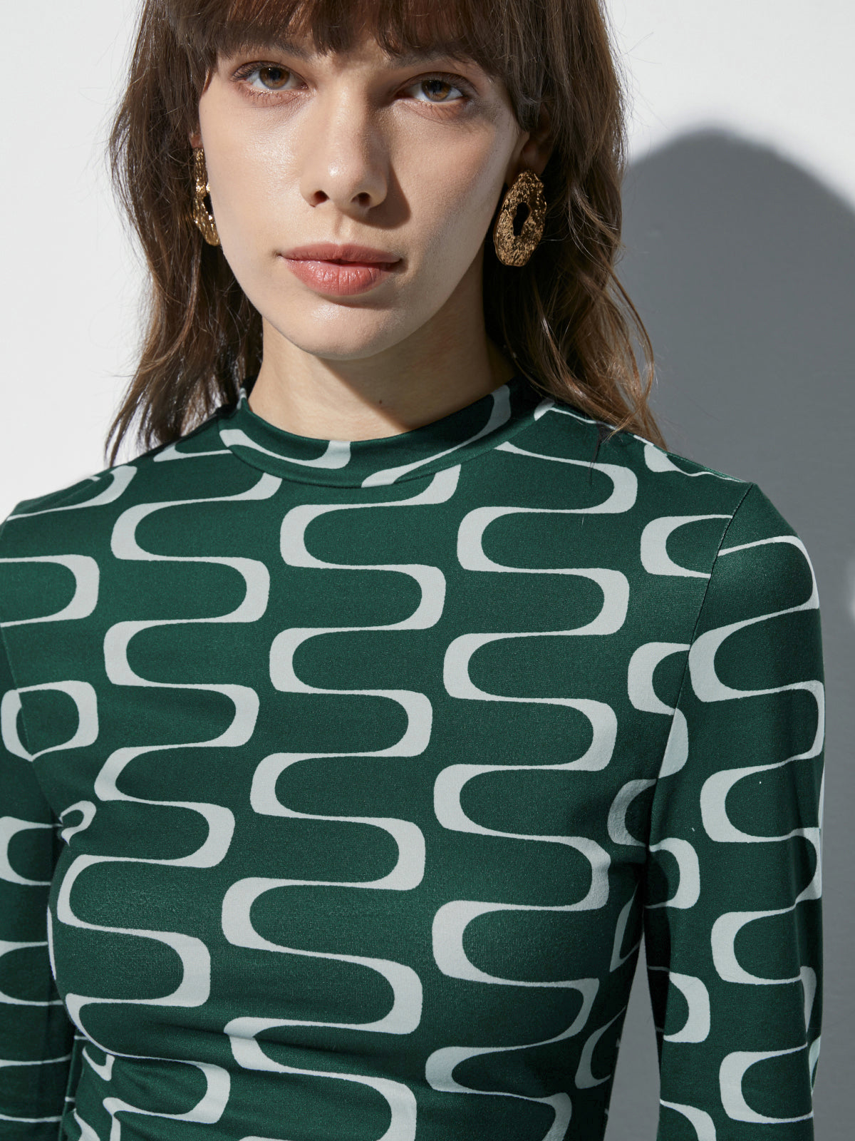 Thecomense - Groovy Emerald Green Mockneck Stretch Long Sleeve Top
