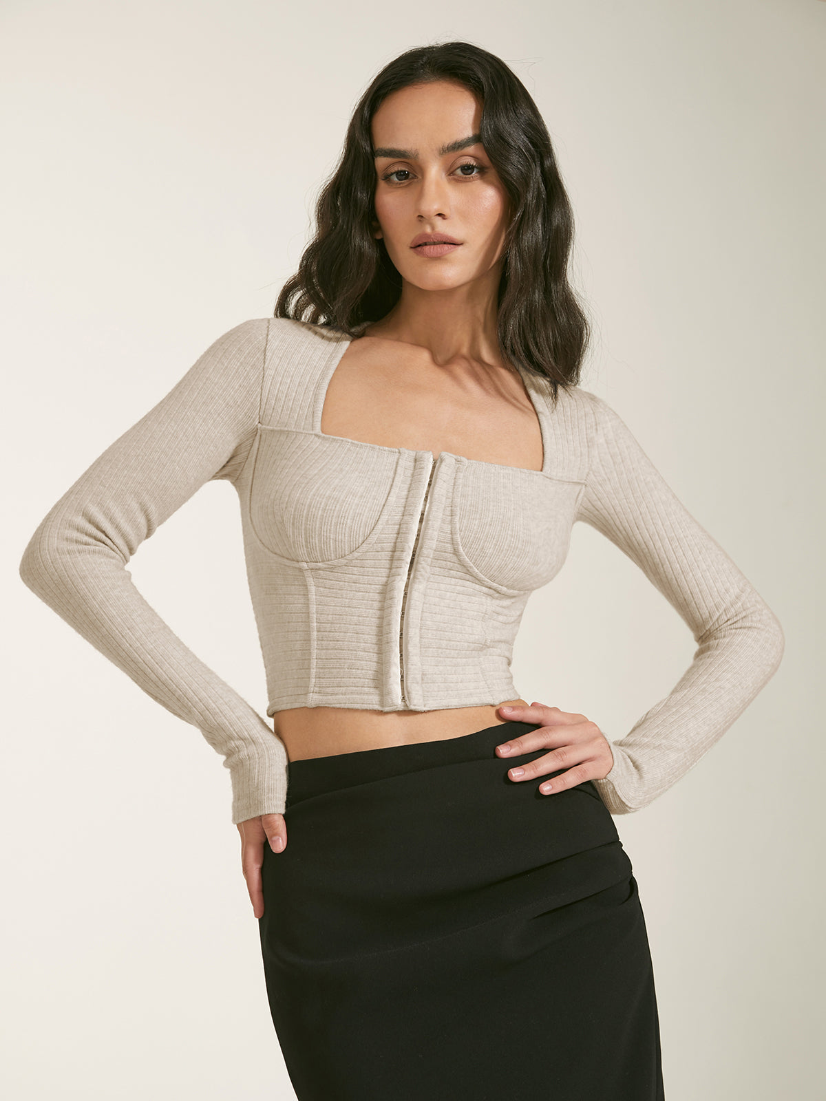 Thecomense - Street Essential - Square Neck Contour Corset Cardigan