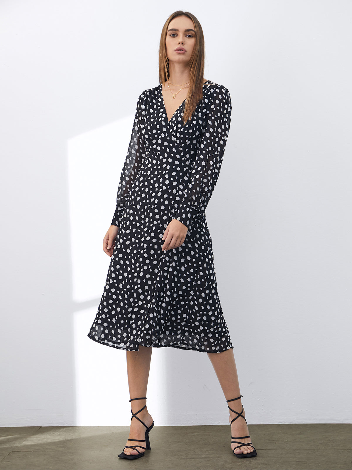 Thecomense - Long Sleeve V Neck Dress with Wrap Slit