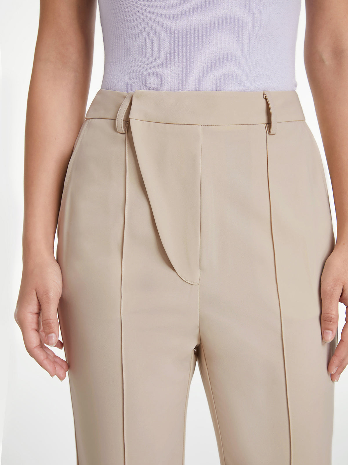 Thecomense - High Waisted Asymmetrical Closure Seam Detail Flare Trousers