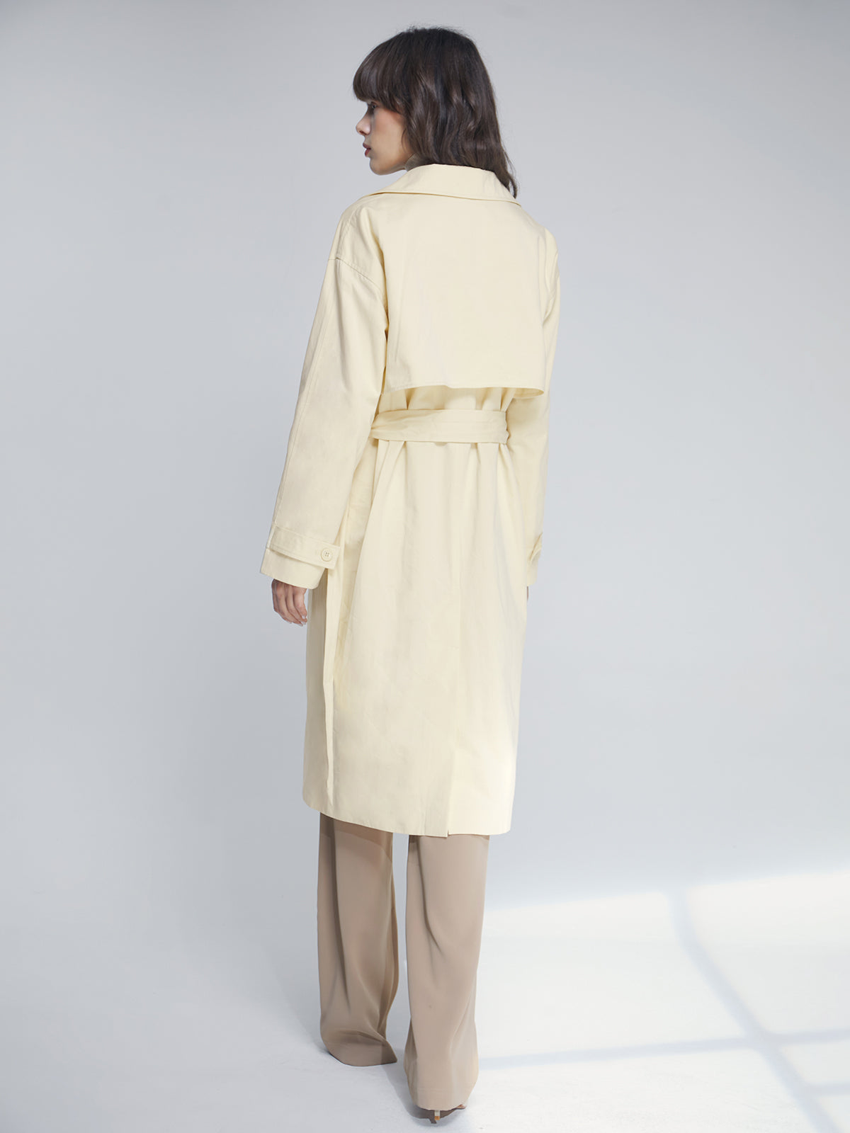 Thecomense - Mid-Length Belted Collared Trench Coat