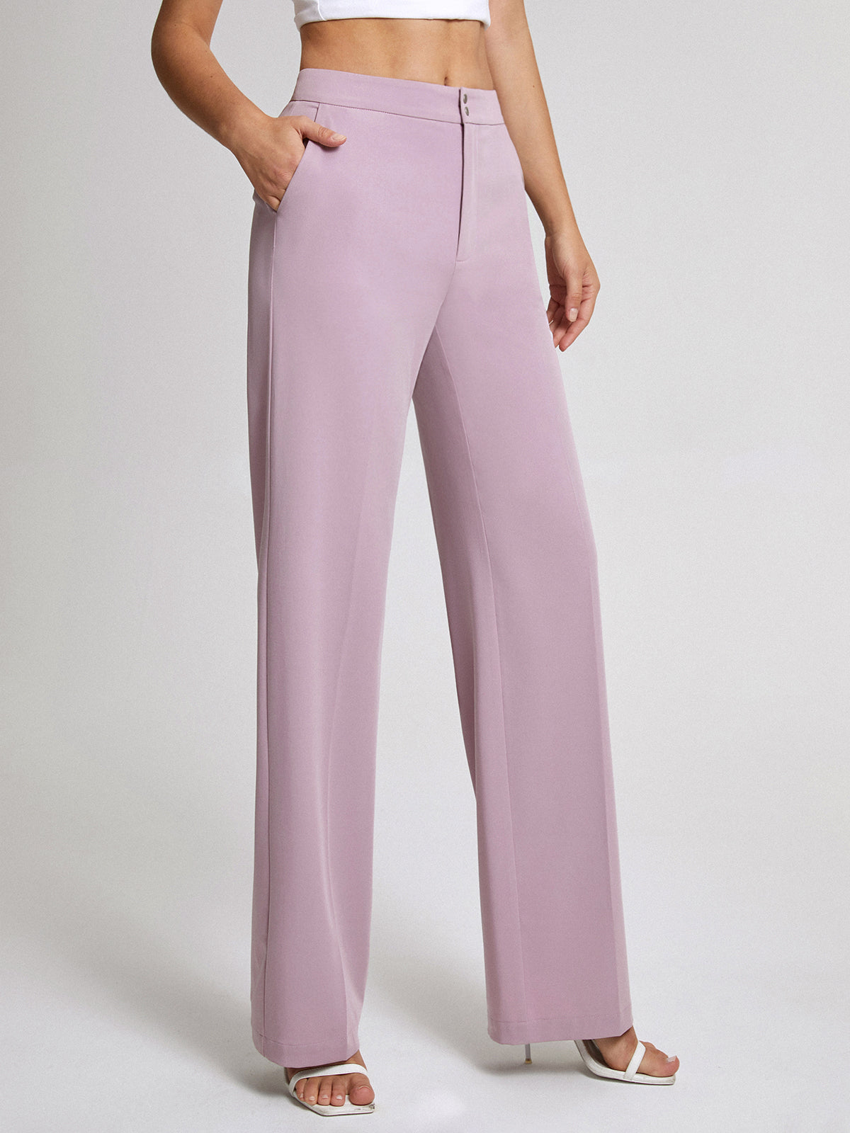 Thecomense - Mauve High Waisted Wide Leg Trousers