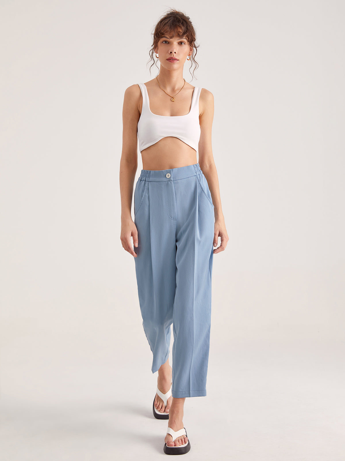 Thecomense - Everyday High Waisted Cropped Tapered Trousers