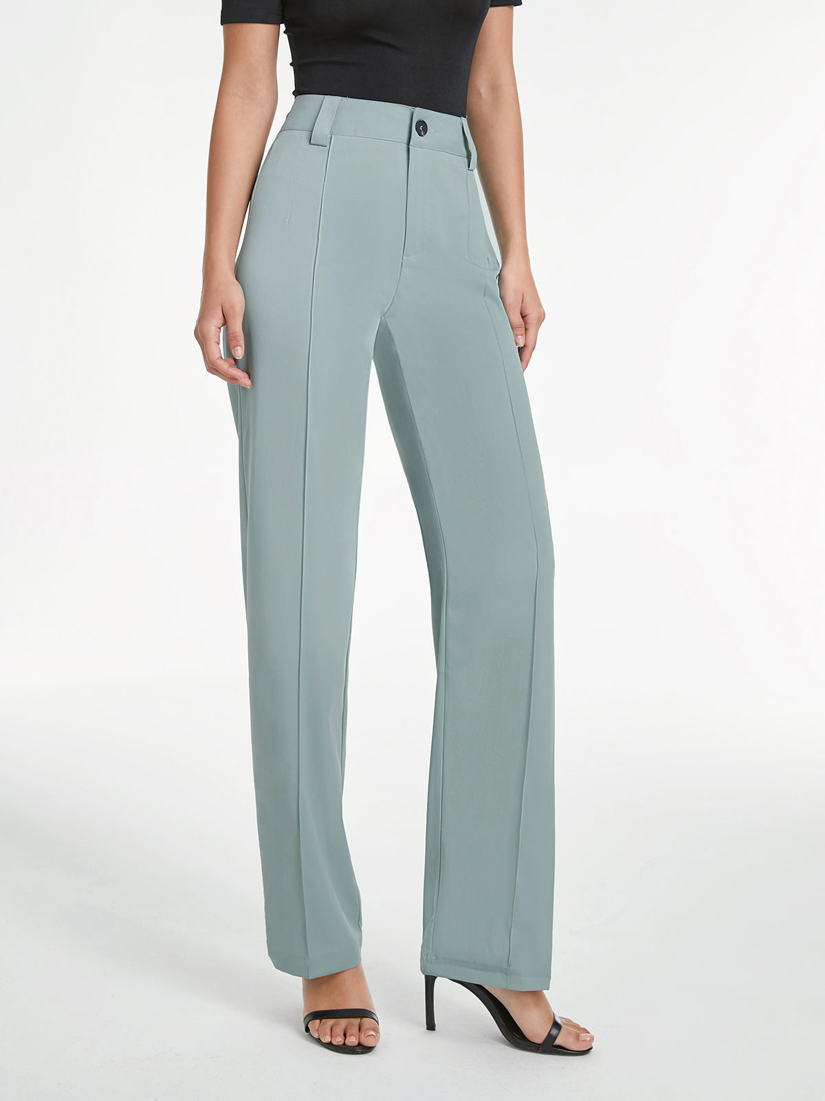 Thecomense - High Waisted Seam Detail Straight Leg Trousers