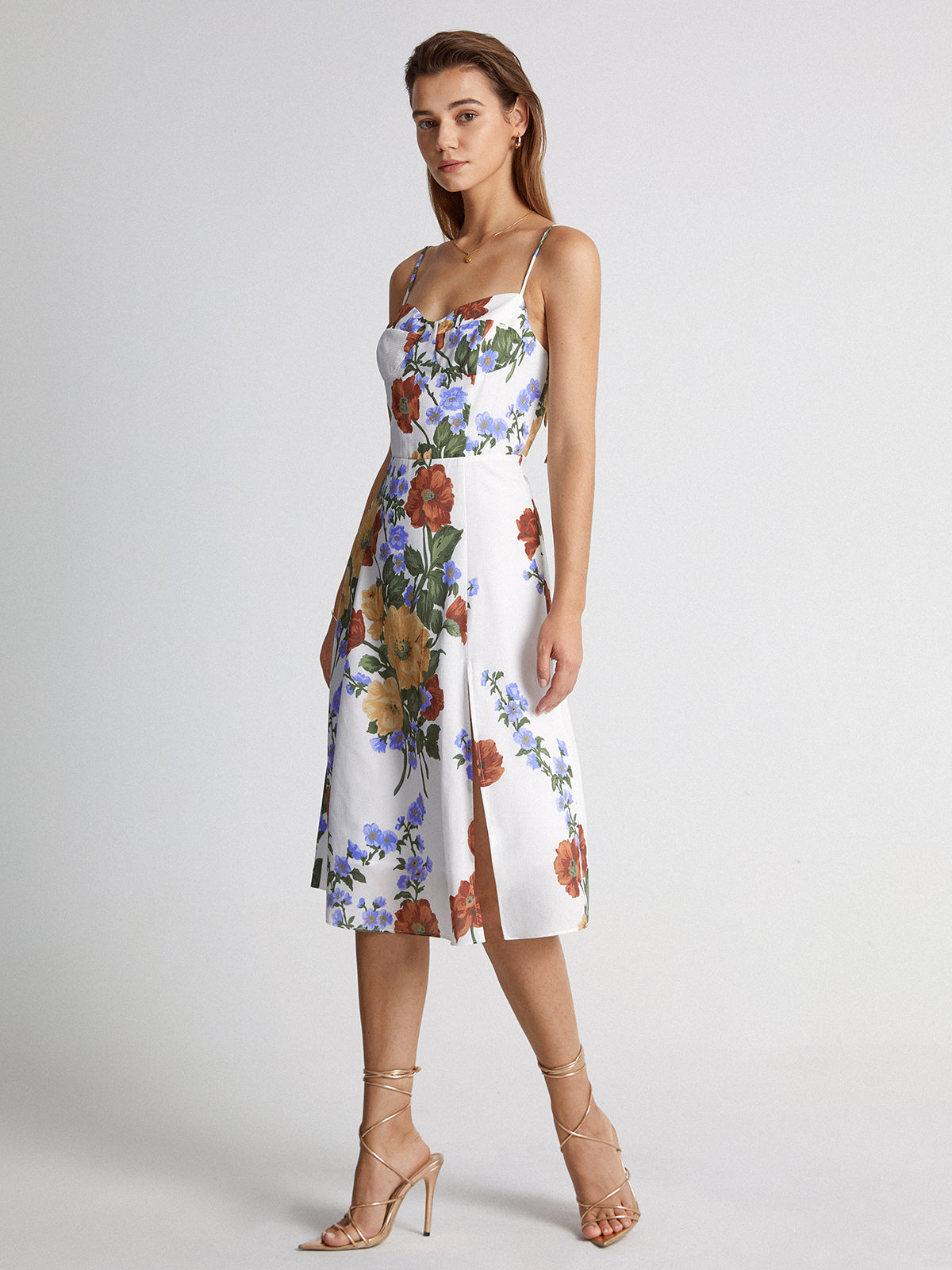 Thecomense - Poppy Floral Slit Strap Midi Dress