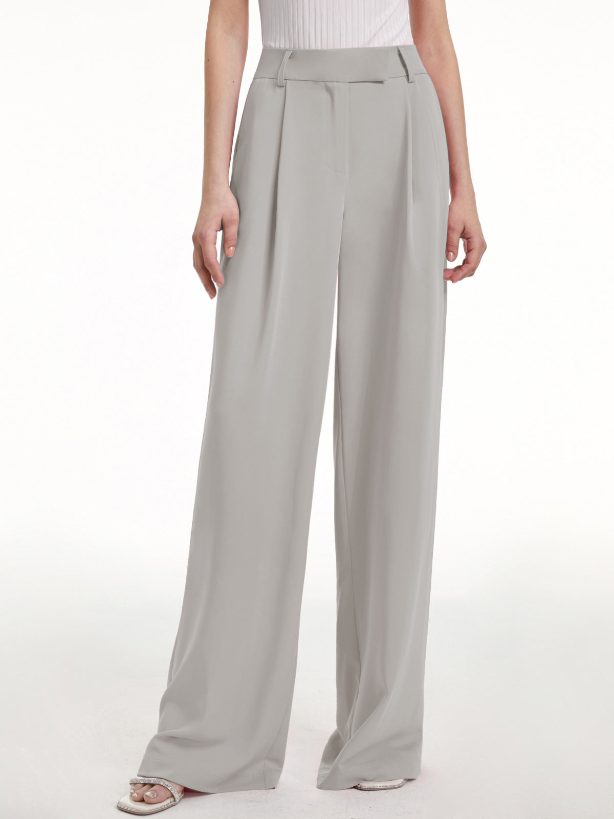 Thecomense - High Waisted Wide Leg Regular Fit Trousers