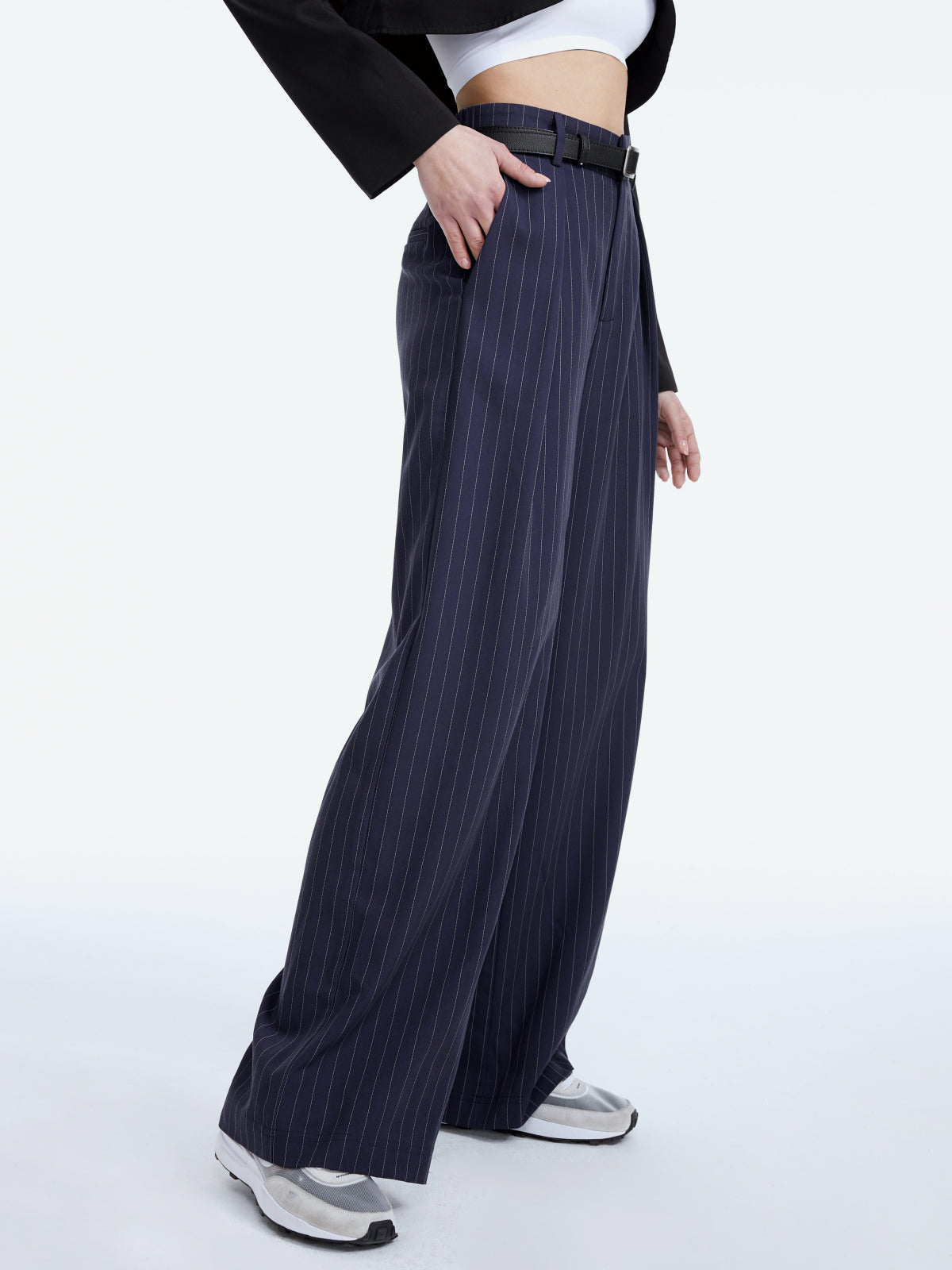 Thecomense - High Waisted Wide Leg Pinstripe Trousers