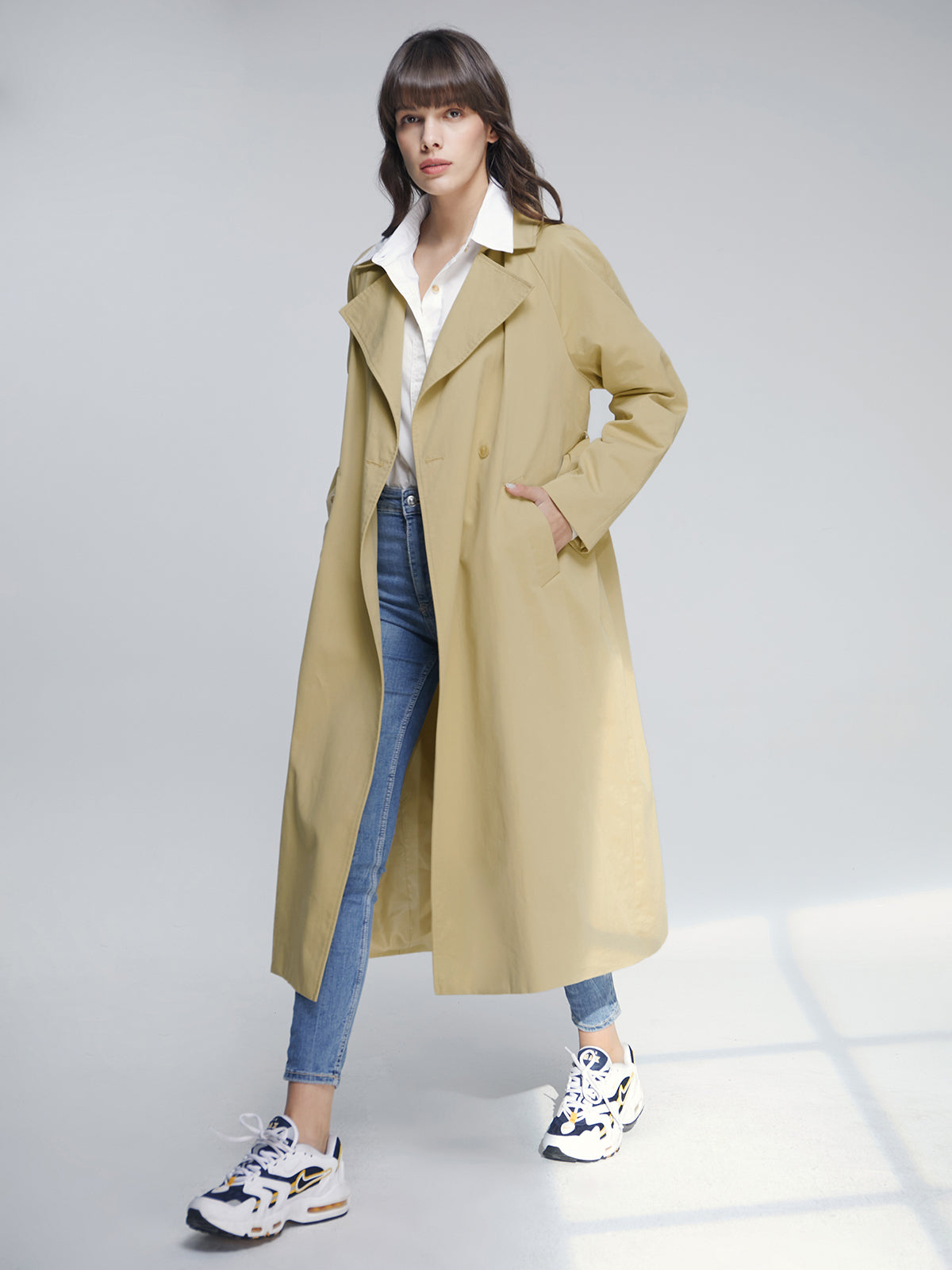 Thecomense - Long Double Breasted Lapel Lightweight Trench Coat