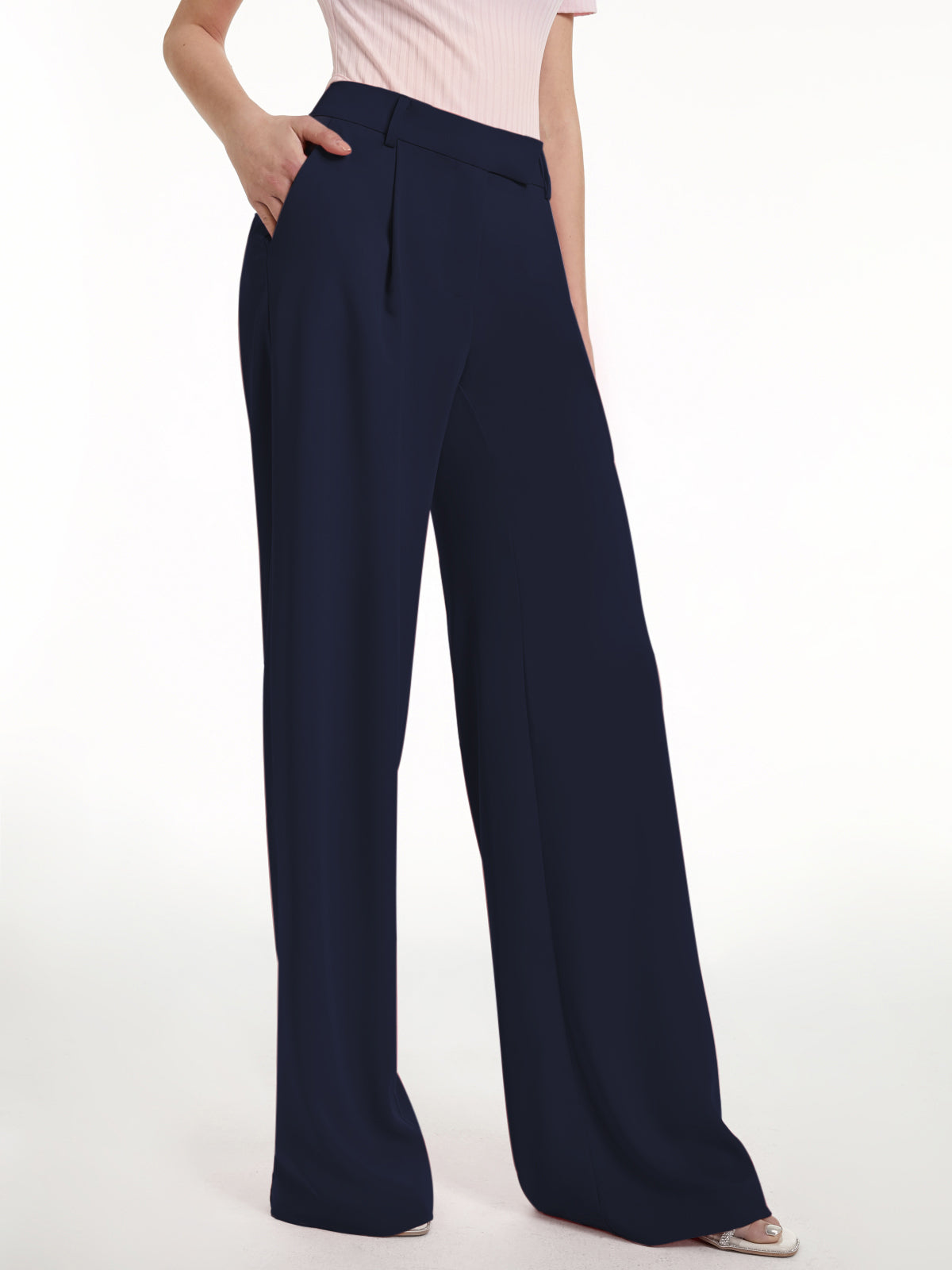 Thecomense - High Waisted Wide Leg Regular Fit Trousers