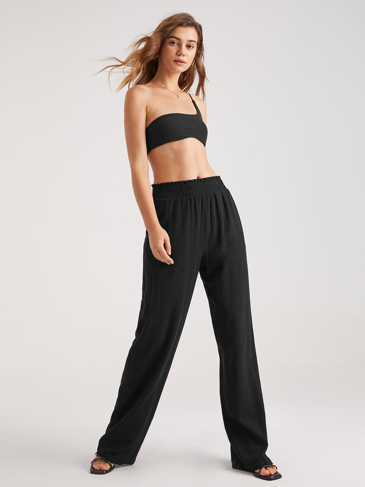 Thecomense - Low Rise Casual Relaxed Fit Wide Leg Trousers