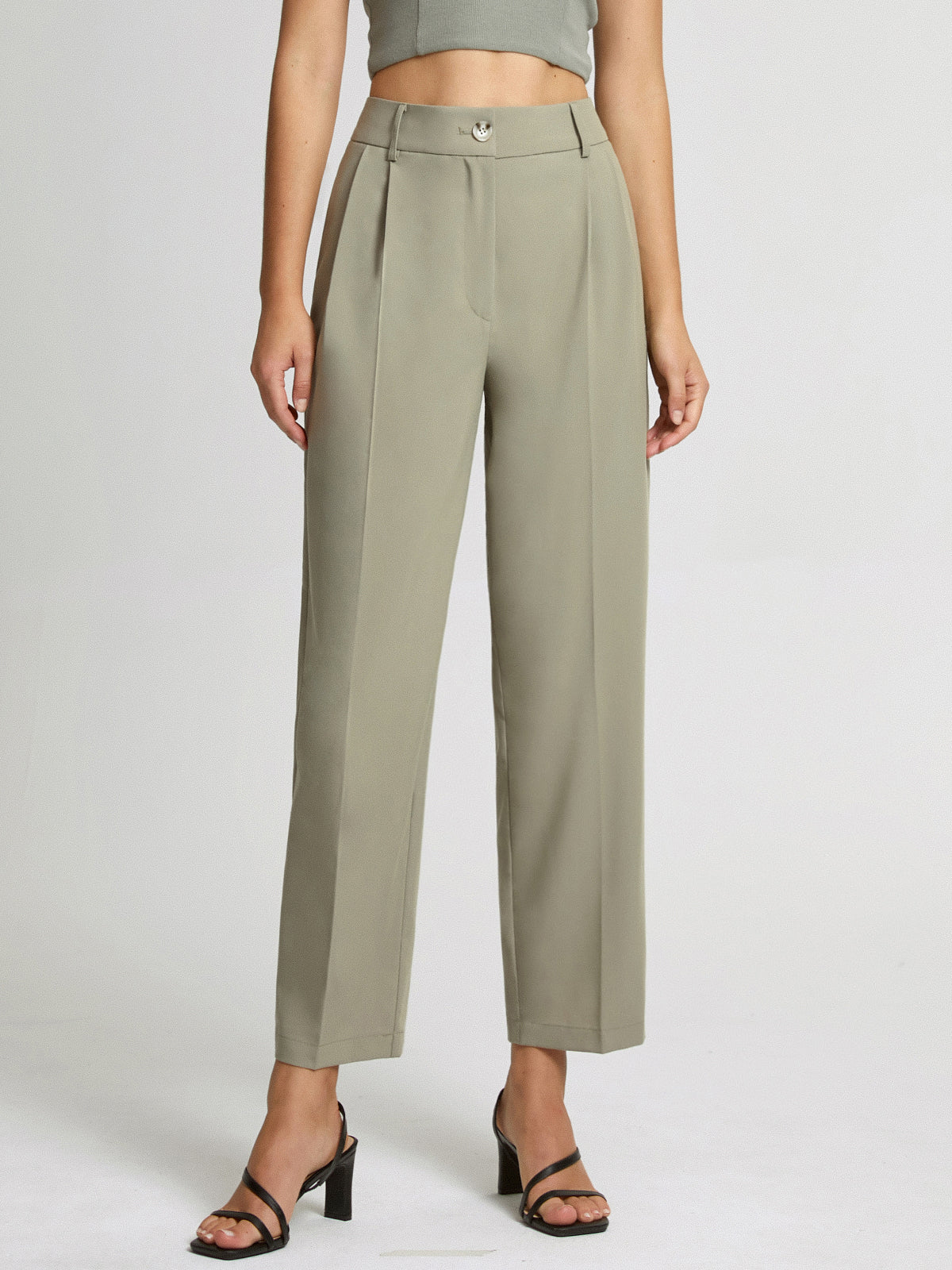 Thecomense - Cropped Mid Rise Straight Leg Trousers